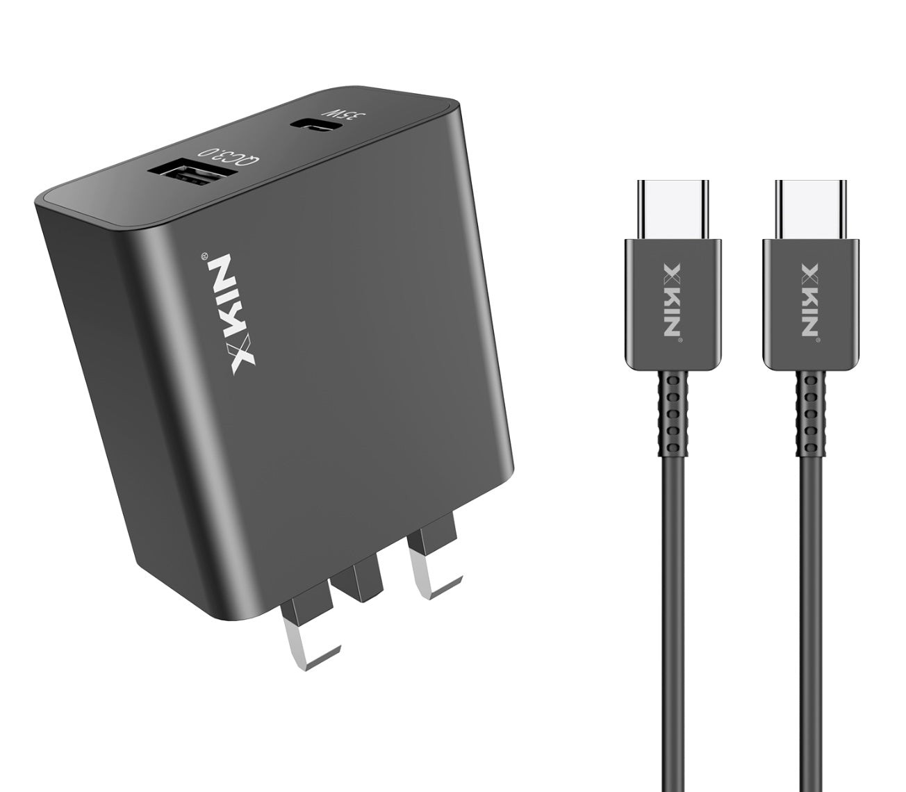 53W USB-C Power Adapter with 1M USB-C to USB-C Cable – PD + QC3.0 Support