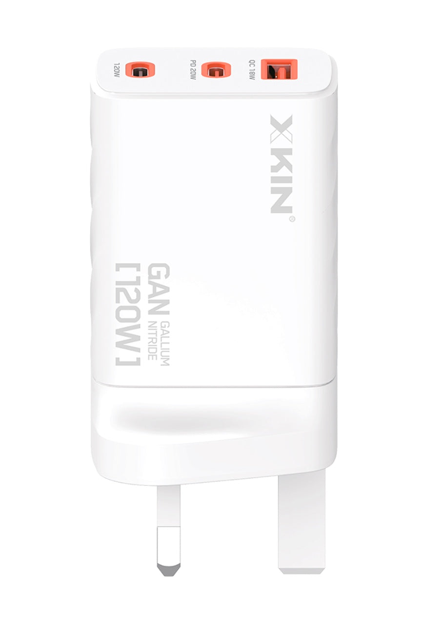 120W 3-Port Power Adapter – USB-A + Dual USB-C, Fast Charge, PPS Support