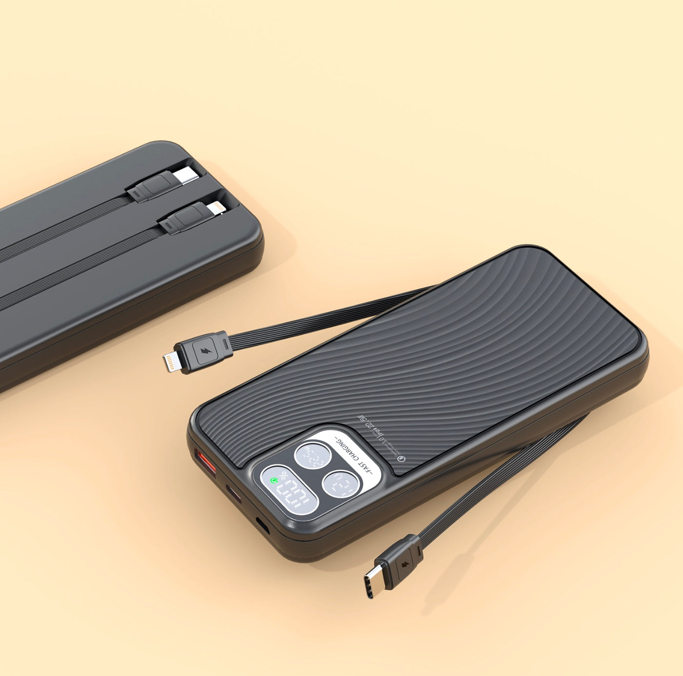 XKIN 10000mAh Power Bank – Built-In USB-C & 8-Pin Connector Cables + LED Display (PD20W)