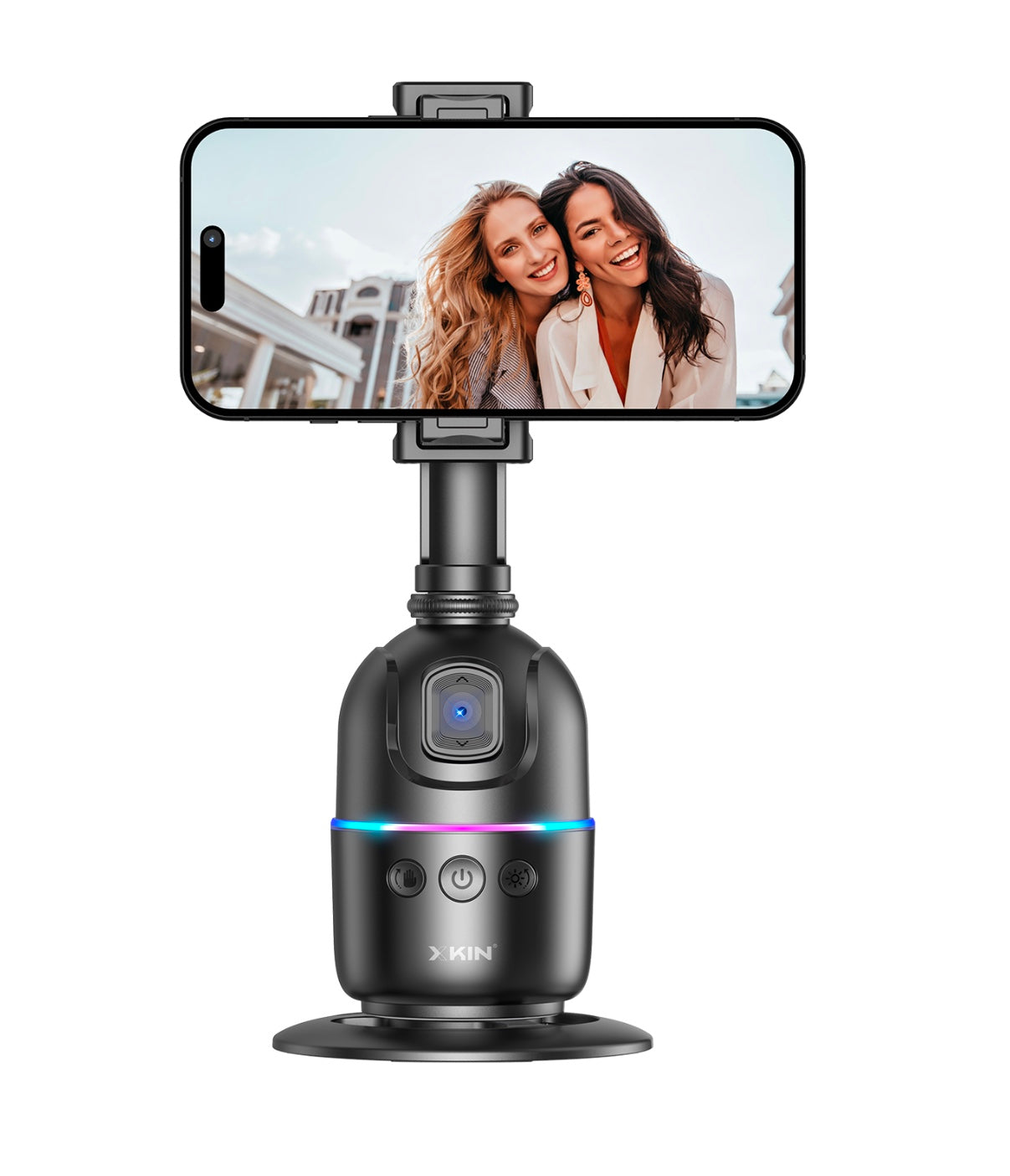 360° Auto Face Tracking Selfie Tripod – Smart Motion Sensor, Light, Adjustable Mount