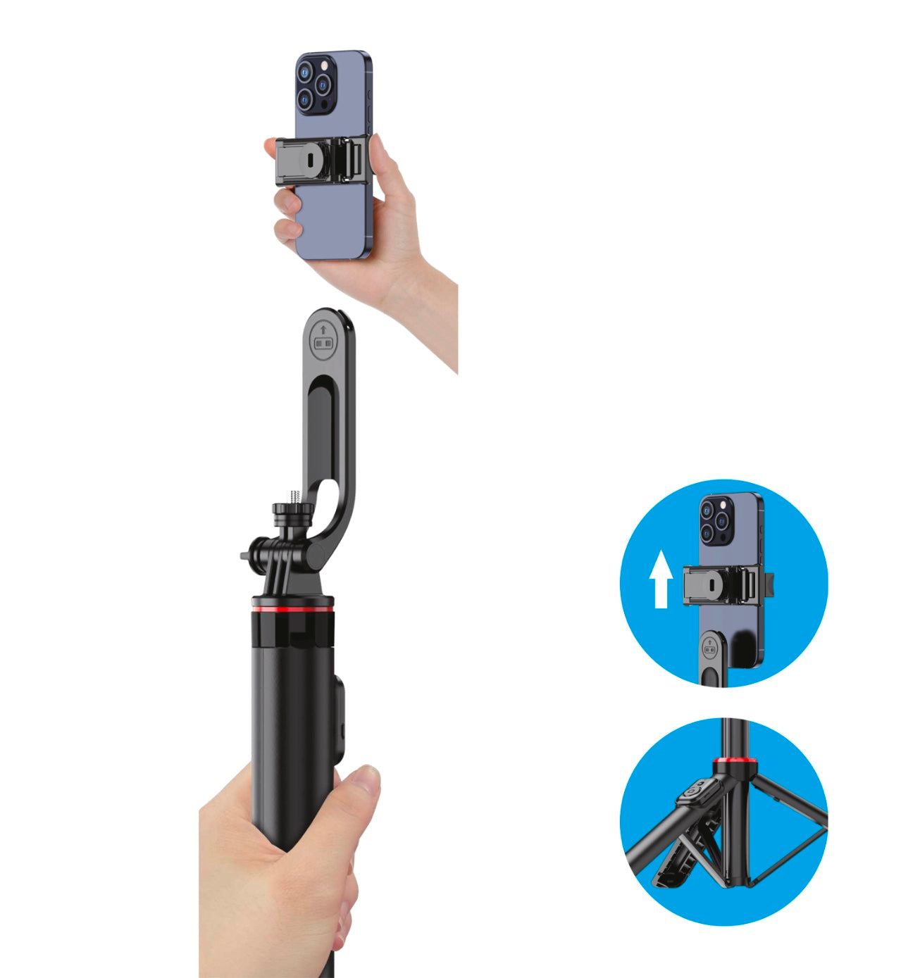 Adjustable Selfie Stick Tripod – 1.31M Extension, Detachable Remote, 360° Rotation