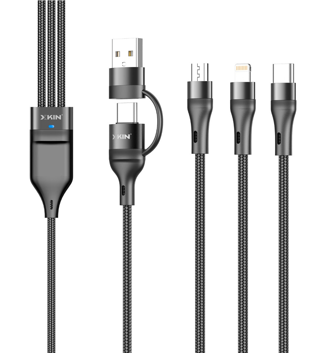 3-in-2 Fast Charging Cable – USB-A/USB-C to 8-Pin, Micro USB, USB-C (1.2M, 3A, Durable, Tangle-Free)