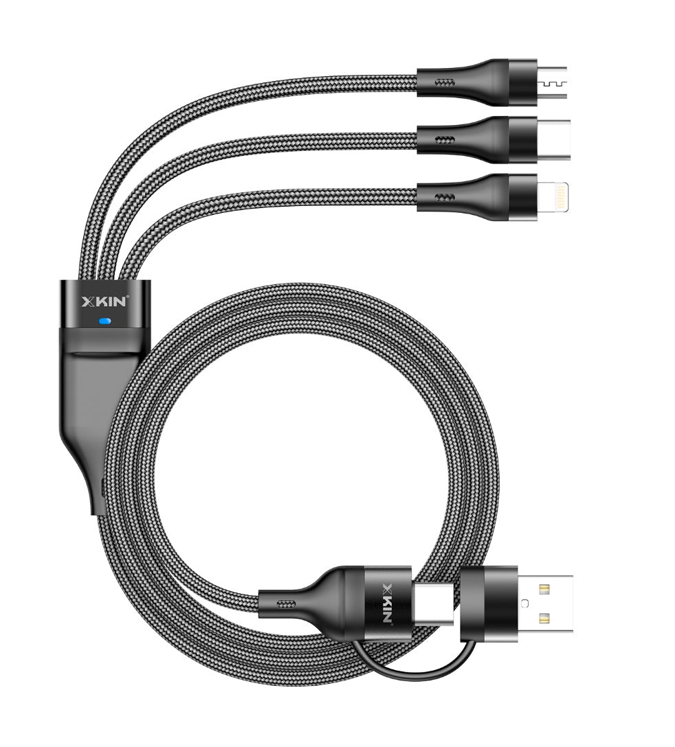 3-in-2 Fast Charging Cable – USB-A/USB-C to 8-Pin, Micro USB, USB-C (1.2M, 3A, Durable, Tangle-Free)