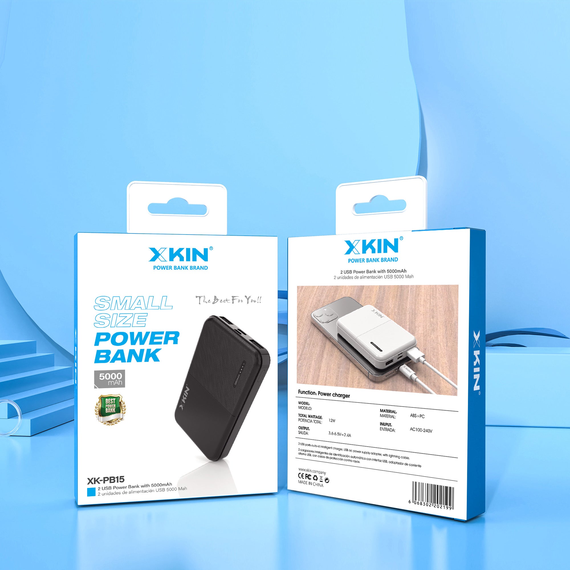 Xkin Small size Power Bank 5000 mAh with 2 usb ports