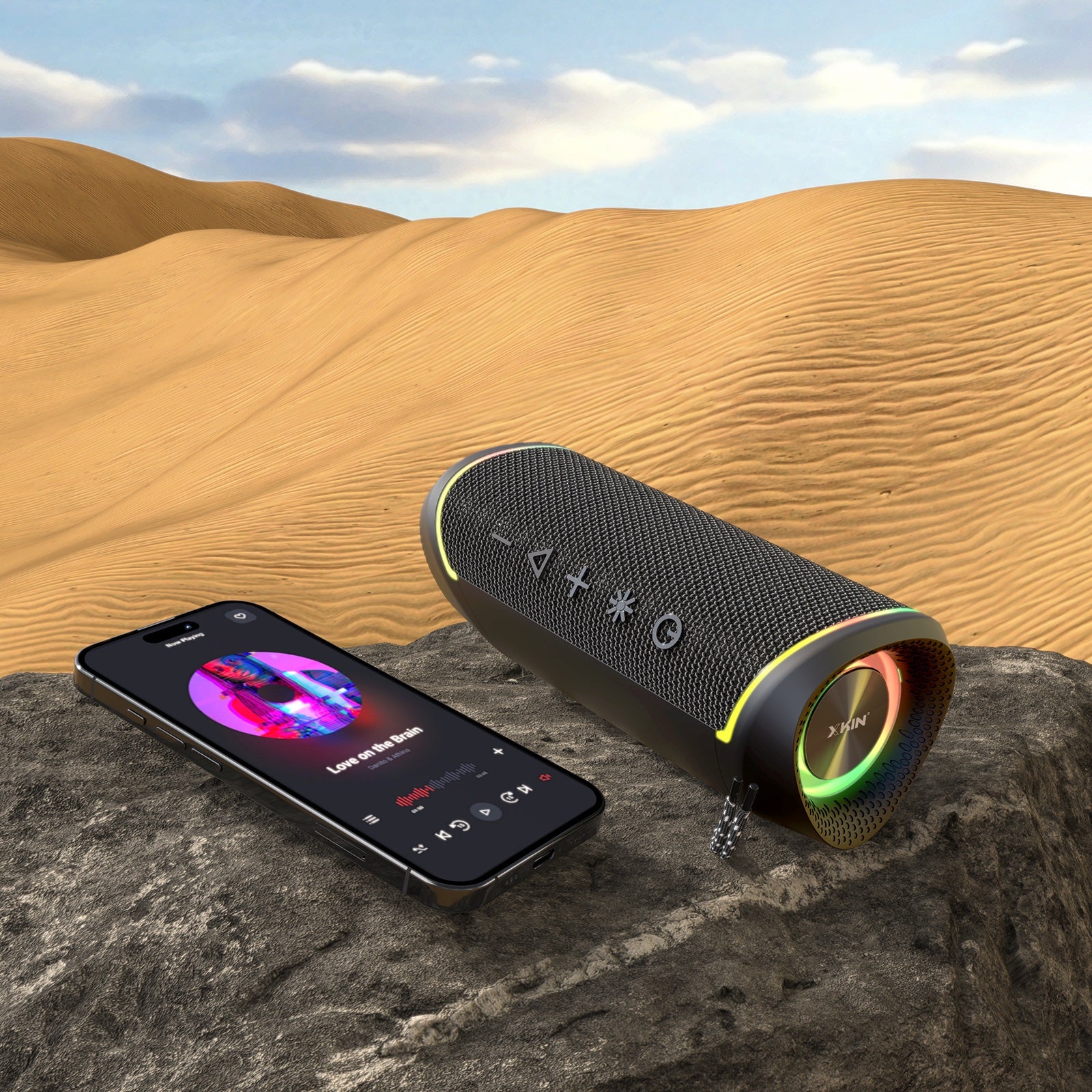 Portable Wireless Speaker – Water Resistant, 12H Playtime, RGB Lights
