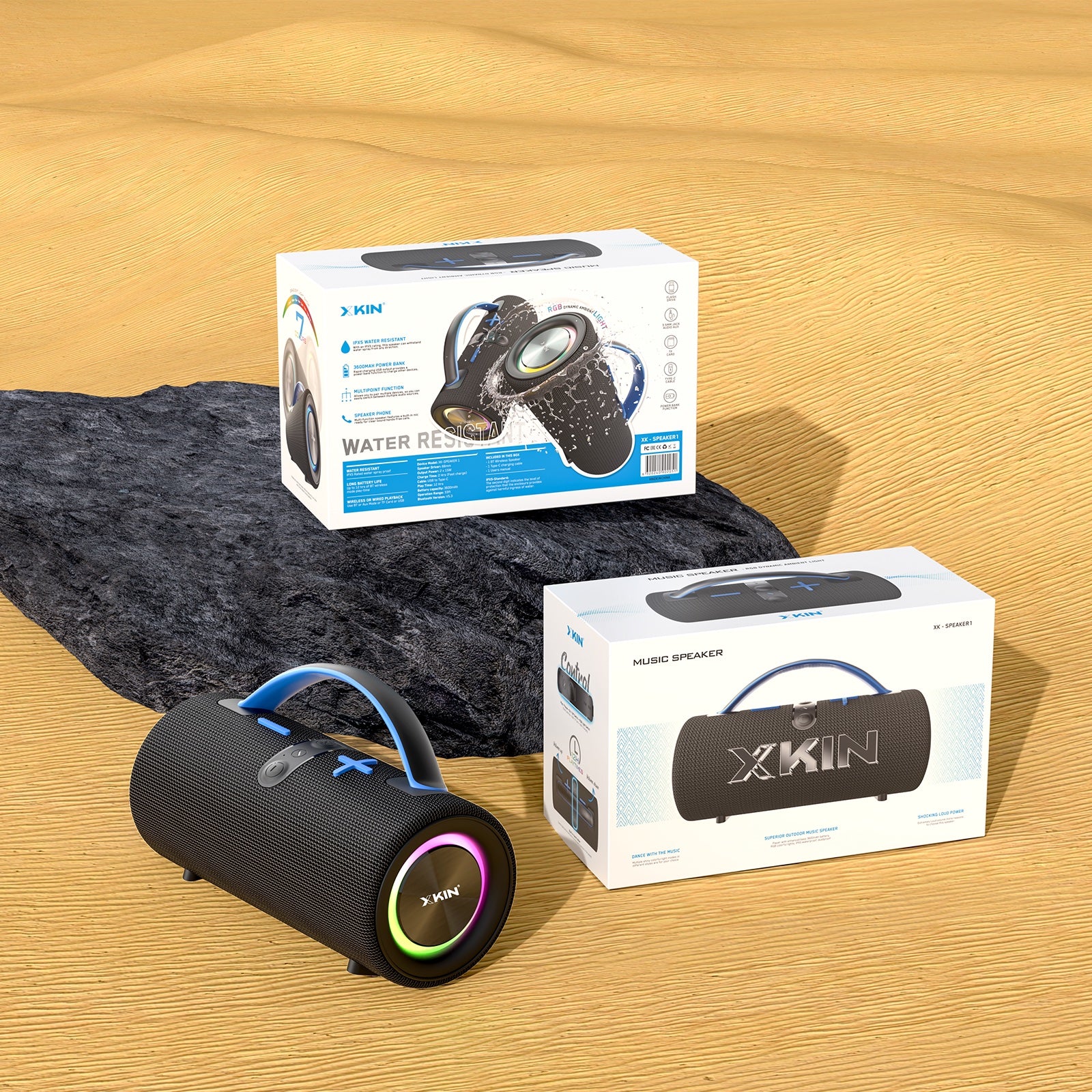 Portable Wireless Speaker – RGB Lights, IPX5 Waterproof, 14H Playtime