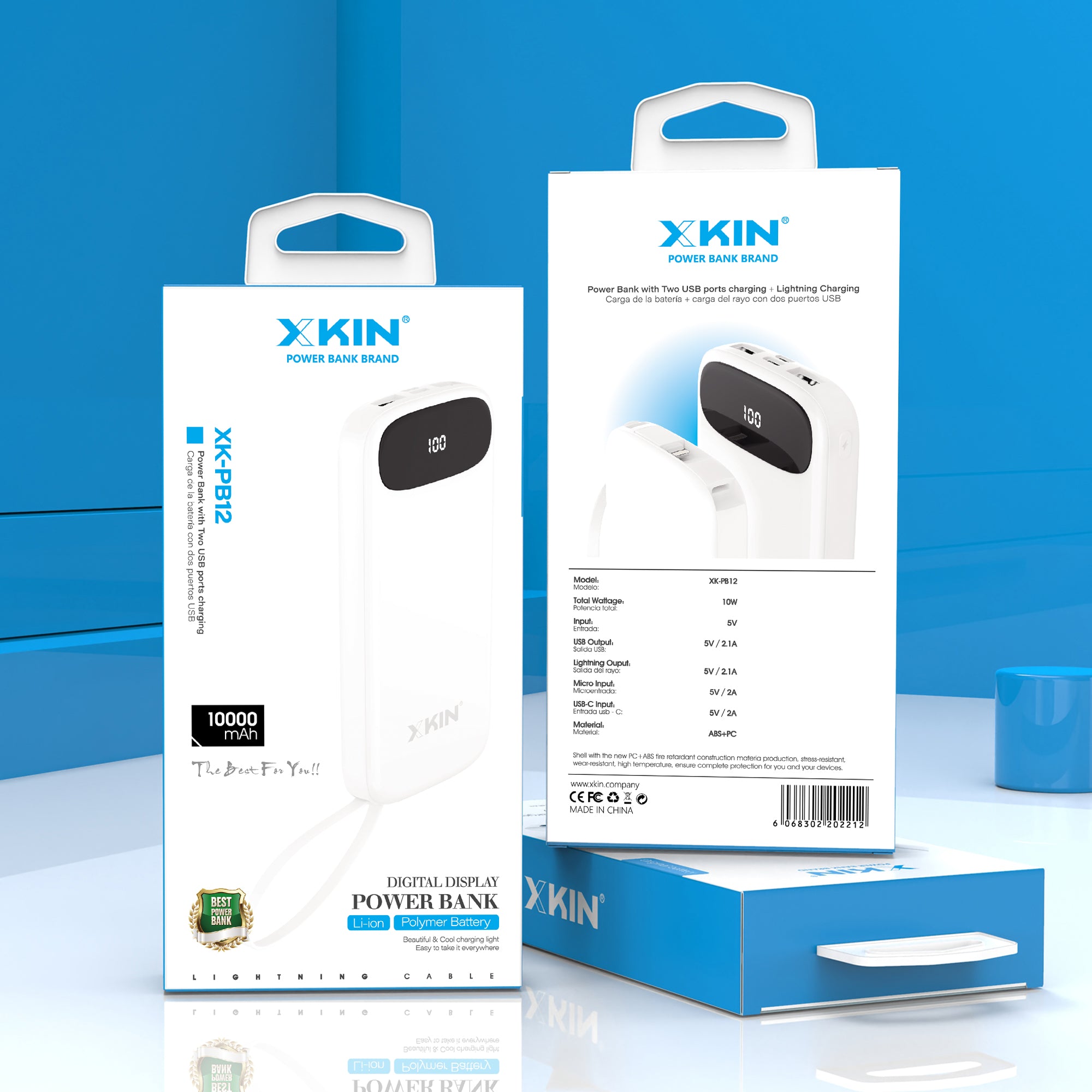 Xkin Digital Display Power Bank With two usb port charging and lightning charging 10000 mAh