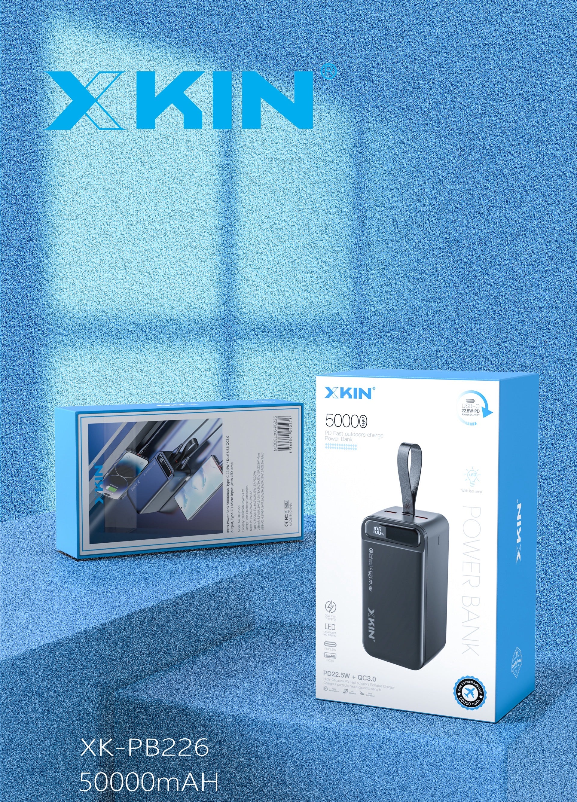 Xkin 50000 mAh PD fast outdoors charge power bank 60W fast charging with led display