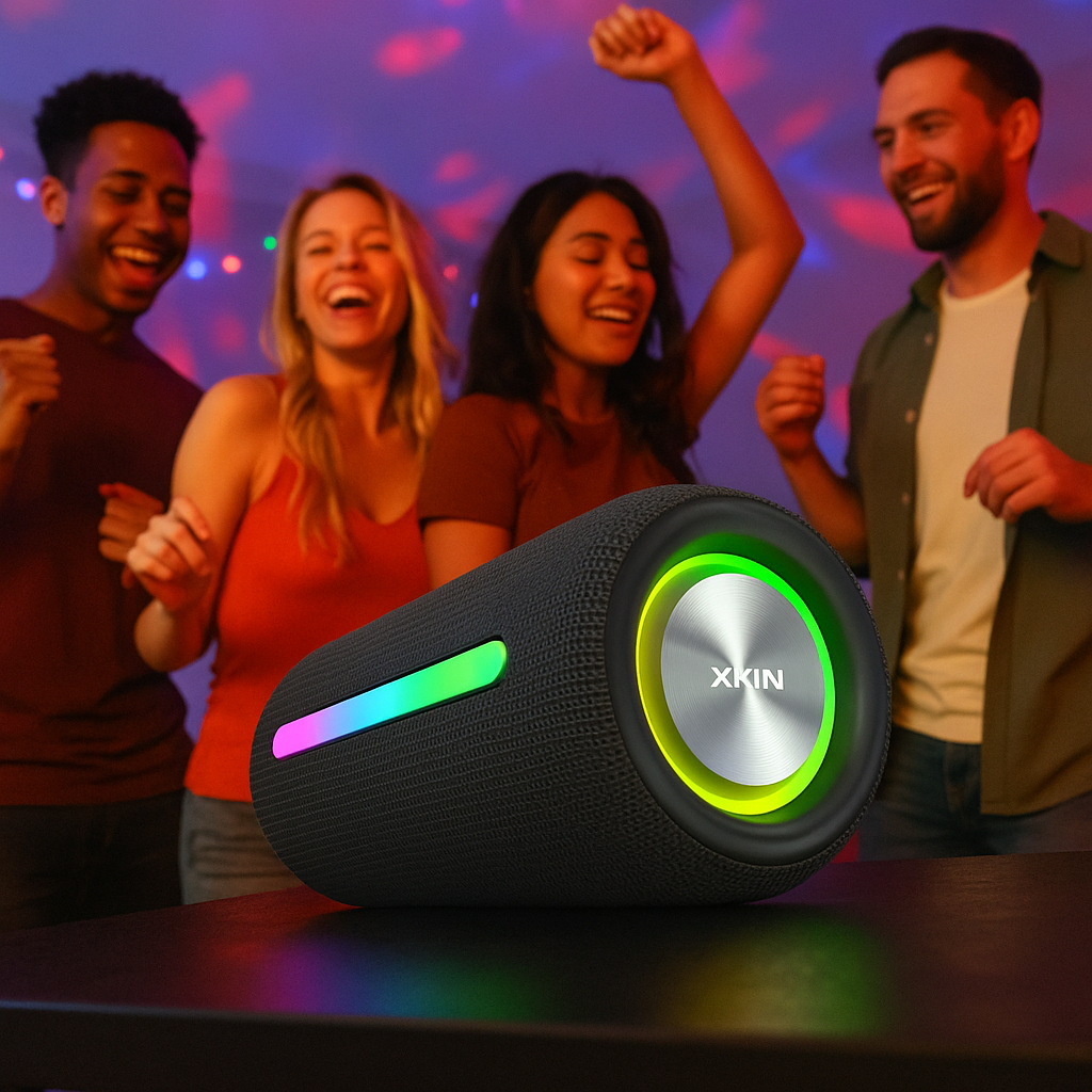 Portable Wireless Speaker with RGB Lights, IPX5 Waterproof, 12H Battery
