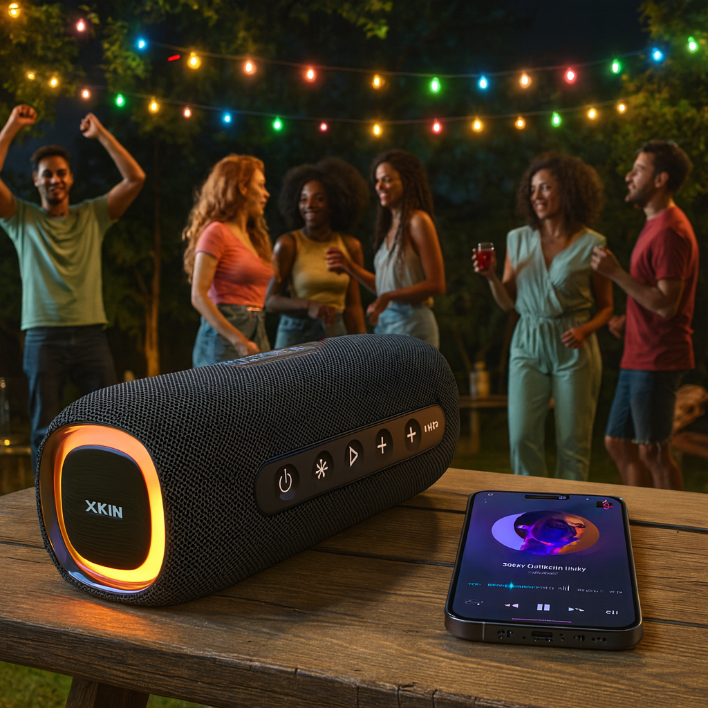 Portable Wireless Music Speaker with RGB Drivers, IPX5 Waterproof, 15H Playback