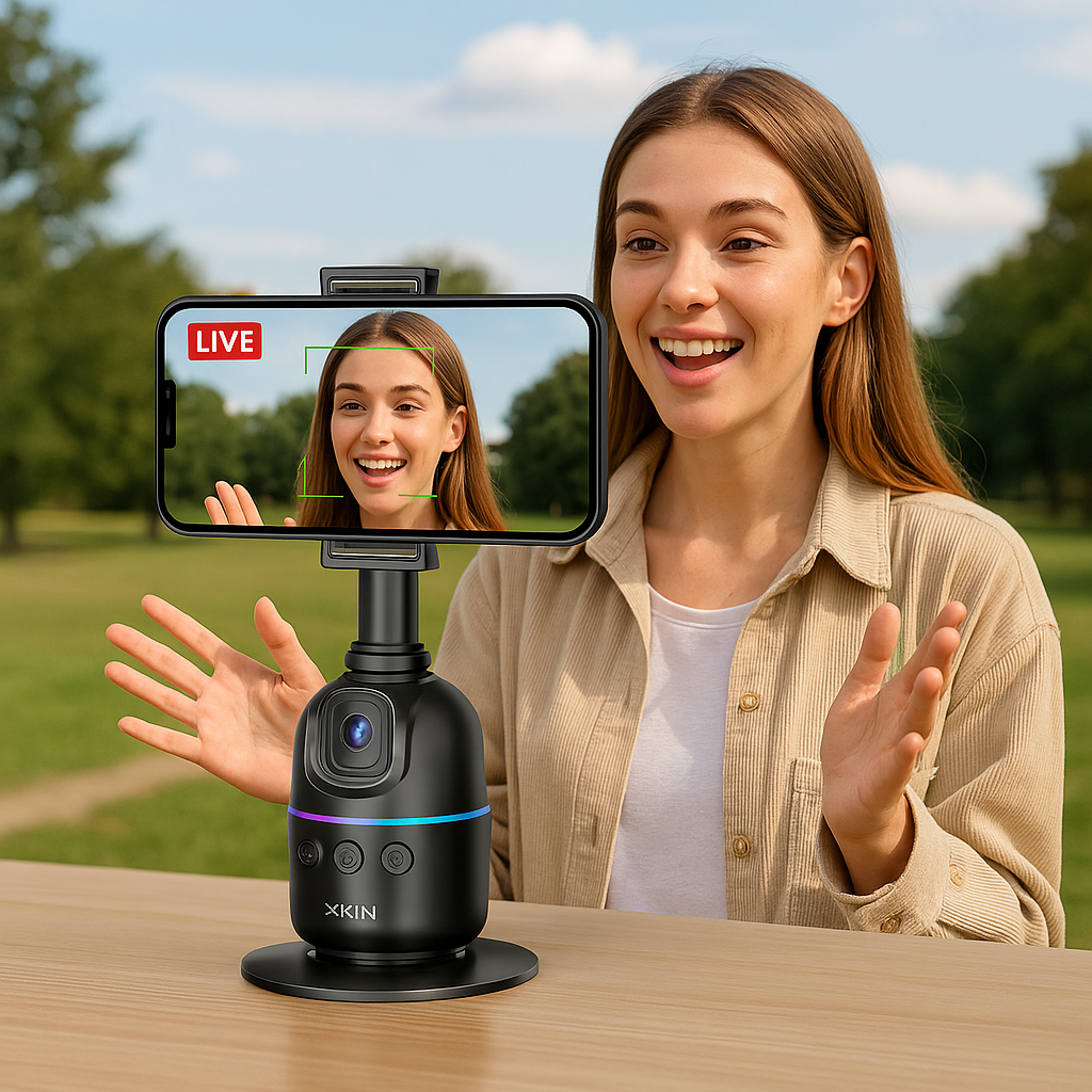 Xkin Auto Face Tracking Tripod – Smart 360° Rotation Selfie Stand with Phone Holder