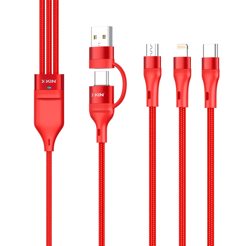 Xkin USB A/C to 8-Pin, Micro USB & Type-C 3-in-1 Cable – Multi Charging Fast Sync Durable Cord