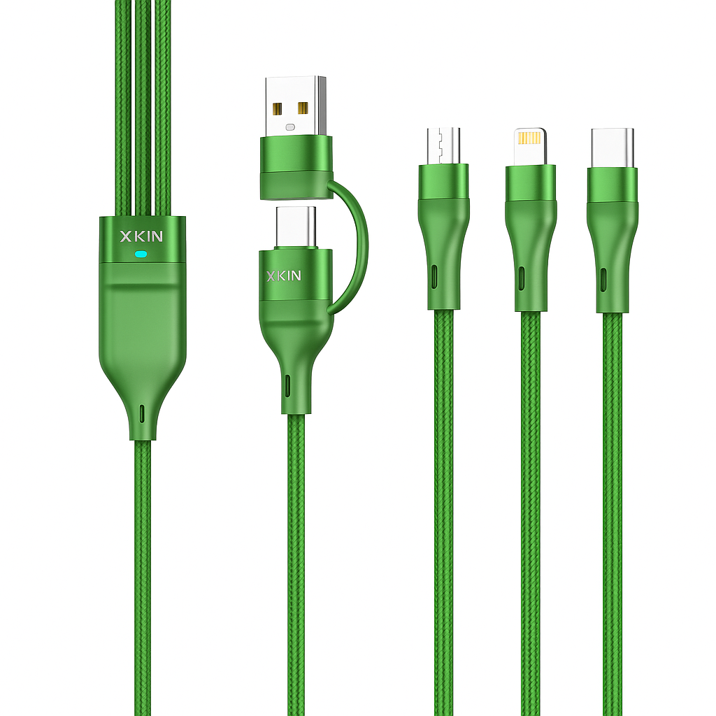Xkin USB A/C to 8-Pin, Micro USB & Type-C 3-in-1 Cable – Multi Charging Fast Sync Durable Cord