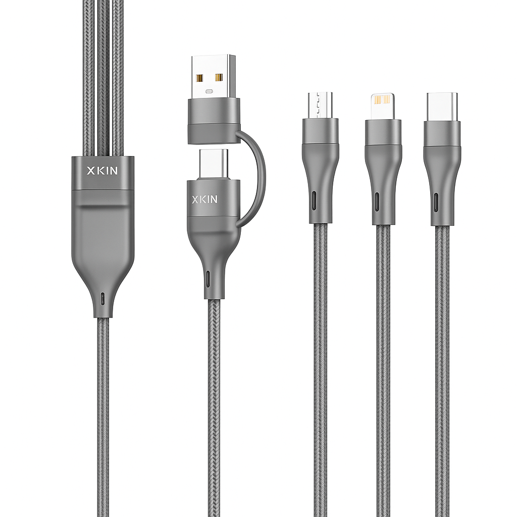 Xkin USB A/C to 8-Pin, Micro USB & Type-C 3-in-1 Cable – Multi Charging Fast Sync Durable Cord