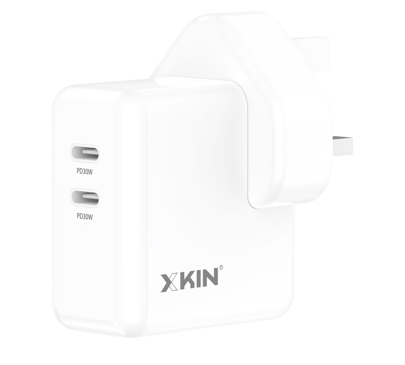 XKIN 60W Dual USB-C PD Fast Charger – Compact Wall Adapter with Dual 30W Output for iPhone, Android, MacBook & USB-C Devices