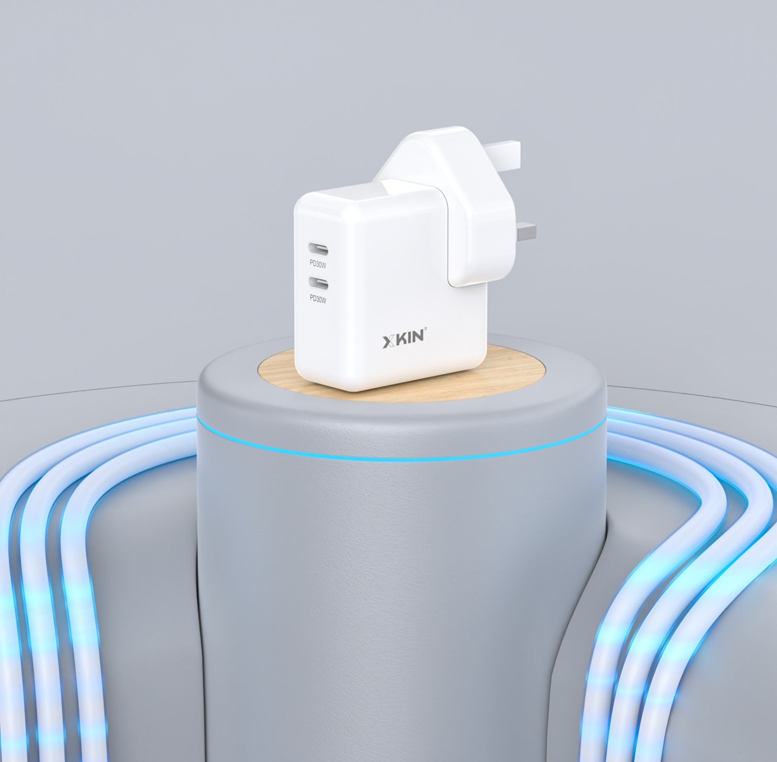 XKIN 60W Dual USB-C PD Fast Charger – Compact Wall Adapter with Dual 30W Output for iPhone, Android, MacBook & USB-C Devices