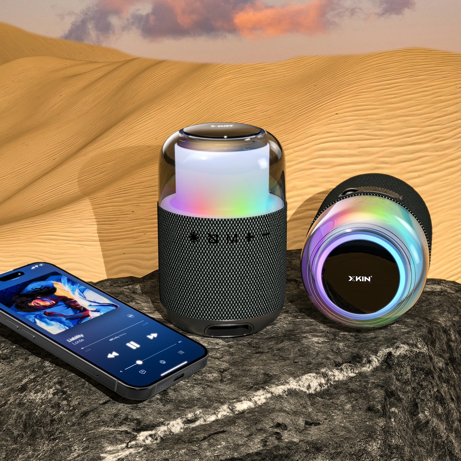 Portable Wireless Speaker with LED Lights, 12H Playback, IPX5 Waterproof