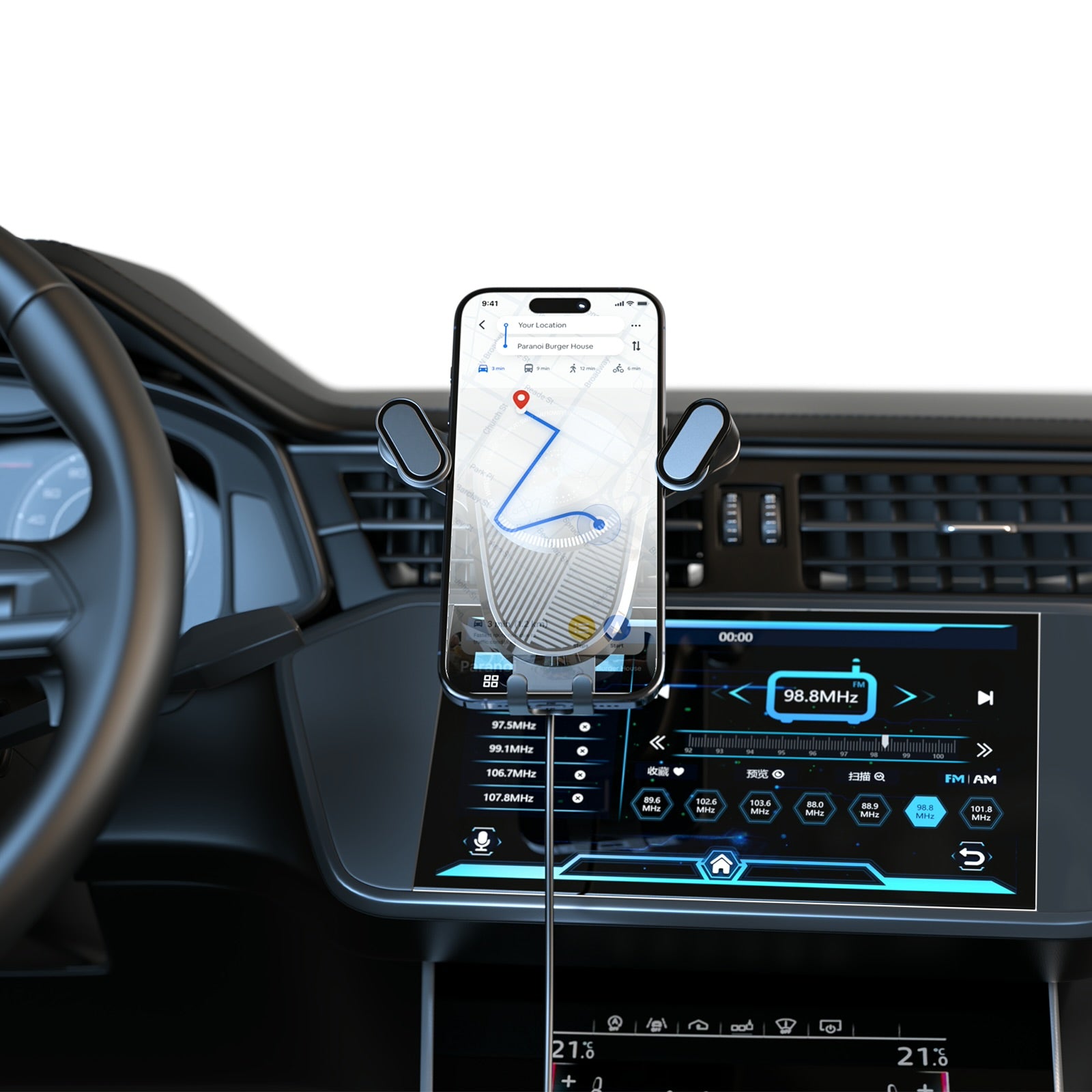 Xkin Car Phone Holder with Wireless Charging – Air Vent Mount, 15W Fast Charge & Auto-Lock Grip