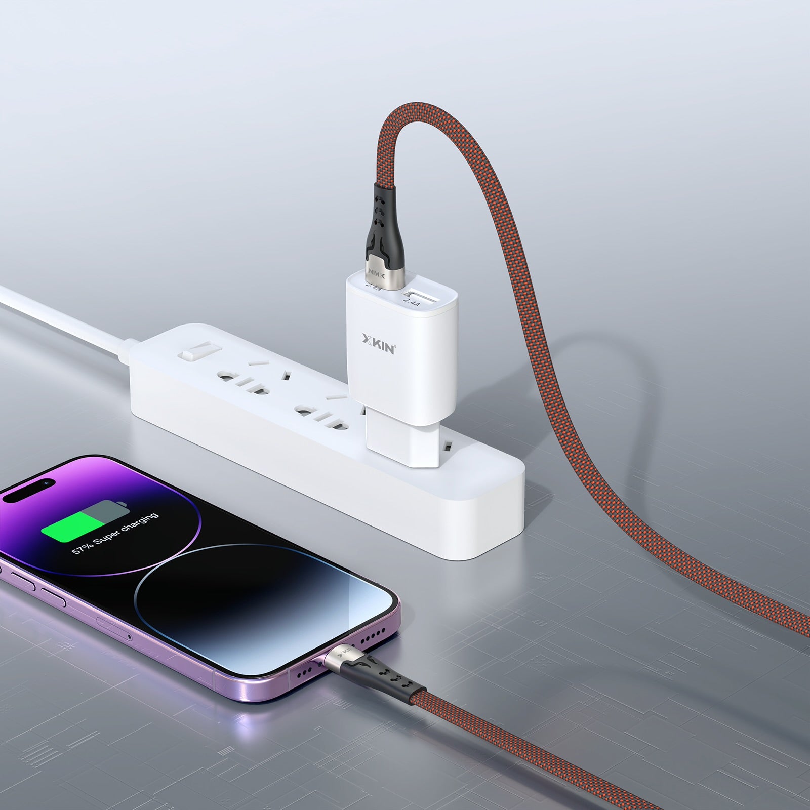 Xkin USB to 8-Pin Braided Cable – Durable Fast Charging & Data Sync Cord