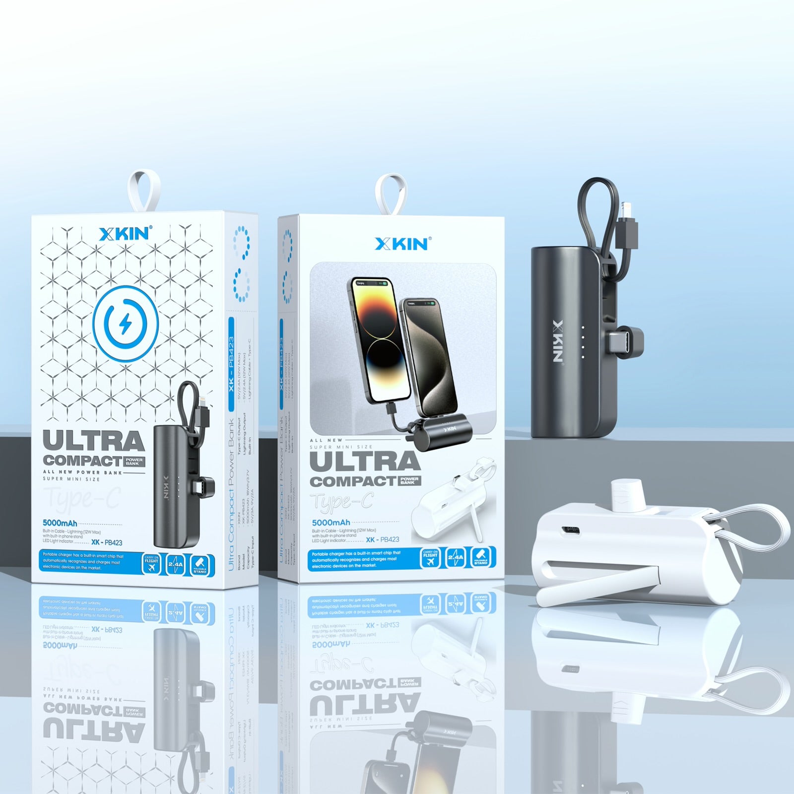 Xkin Super Mini 5000mAh Power Bank with Built-in Cable