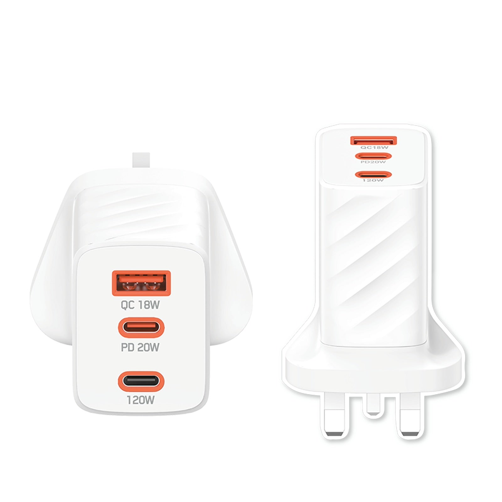 Xkin 120W Power Adapter – Triple Port Fast Charger (USB-A 18W + USB-C 20W + USB-C 65W/120W PD)