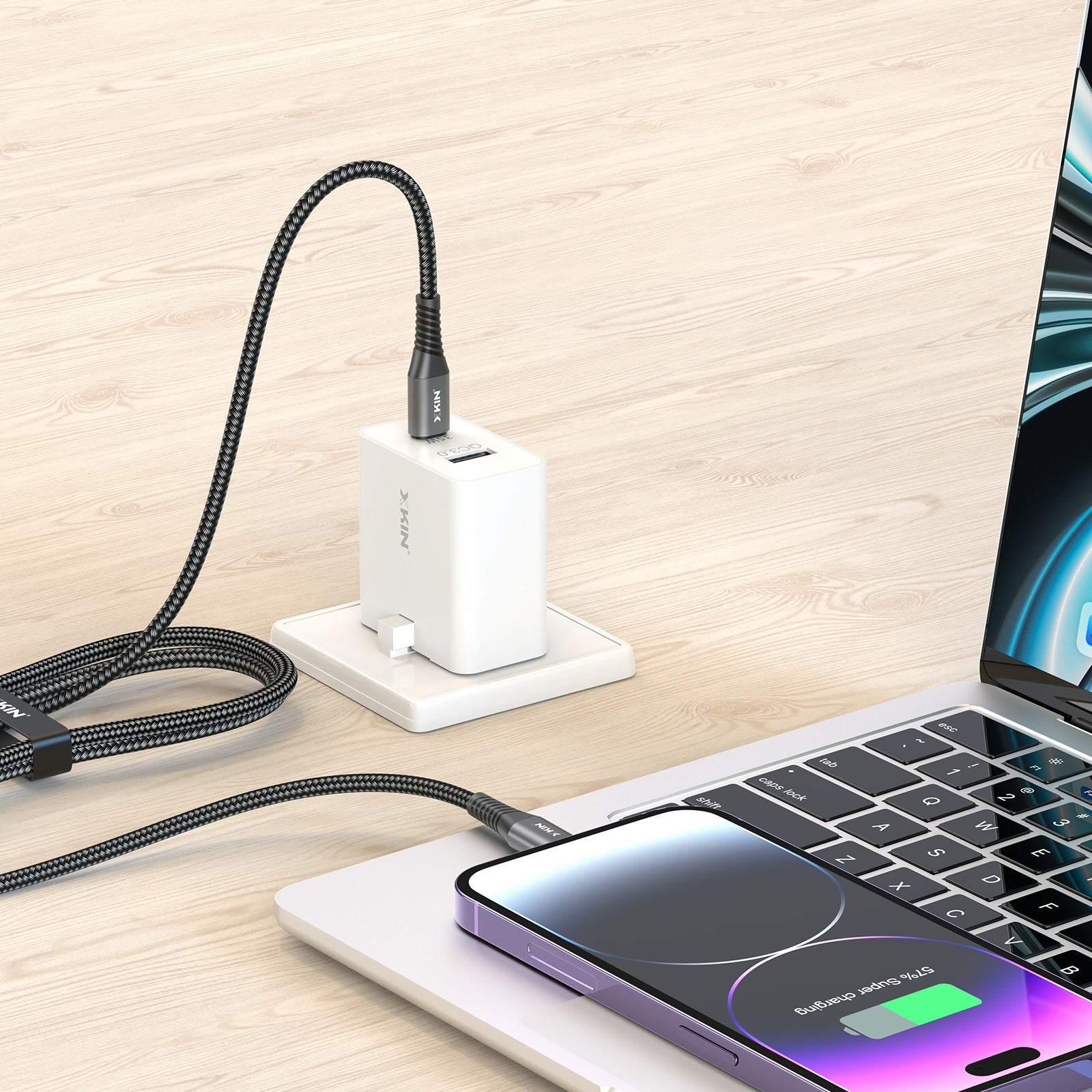 Xkin USB-C to 8-Pin 27W Cable – Fast Charging & High-Speed Data Sync Durable Cord