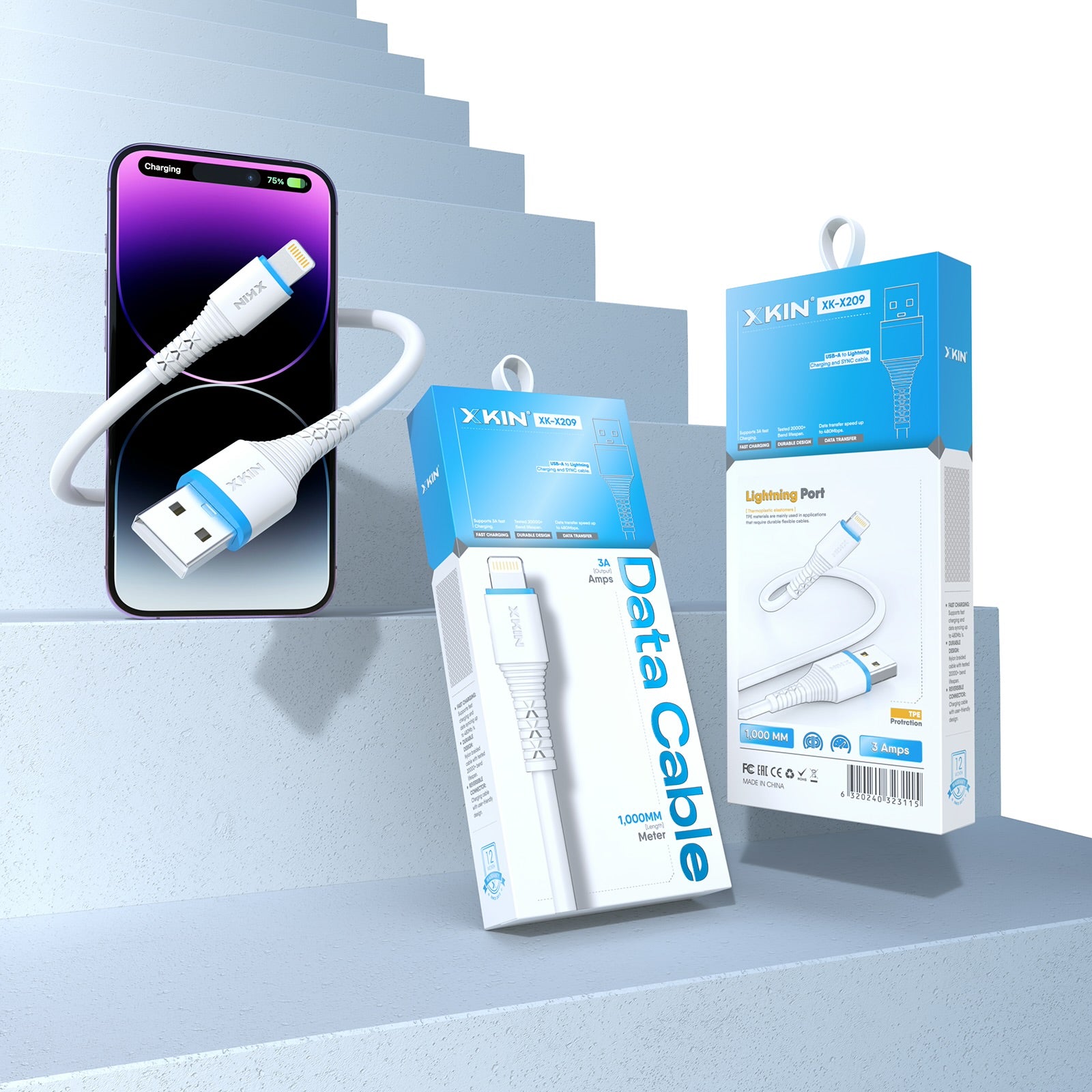 Xkin USB-A to 8-Pin Cable – Fast Charging & Data Sync Cord for iPhone & iPad