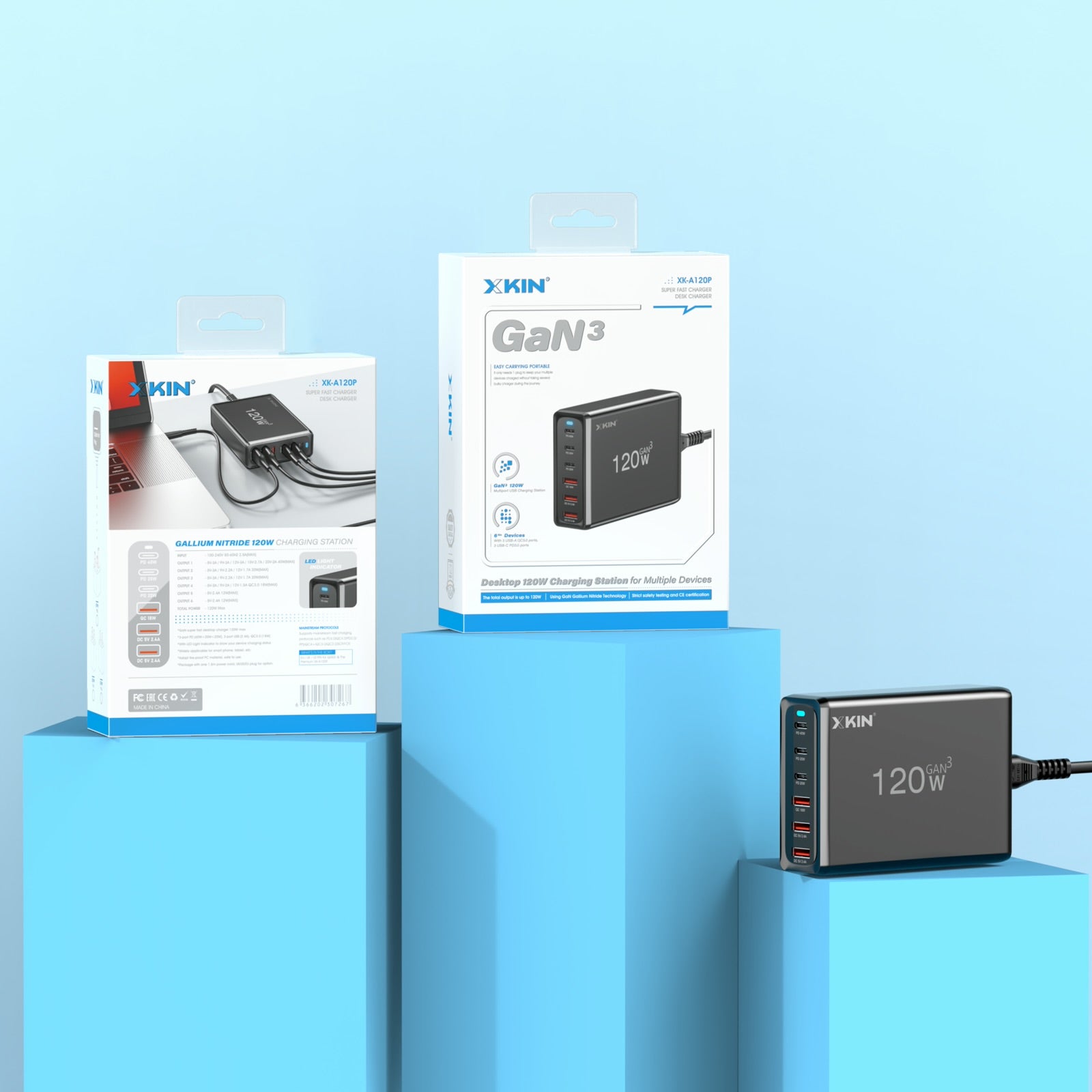Xkin 120W Desktop Charging Station – 6-Port USB-C & USB-A Fast Multi-Device Hub