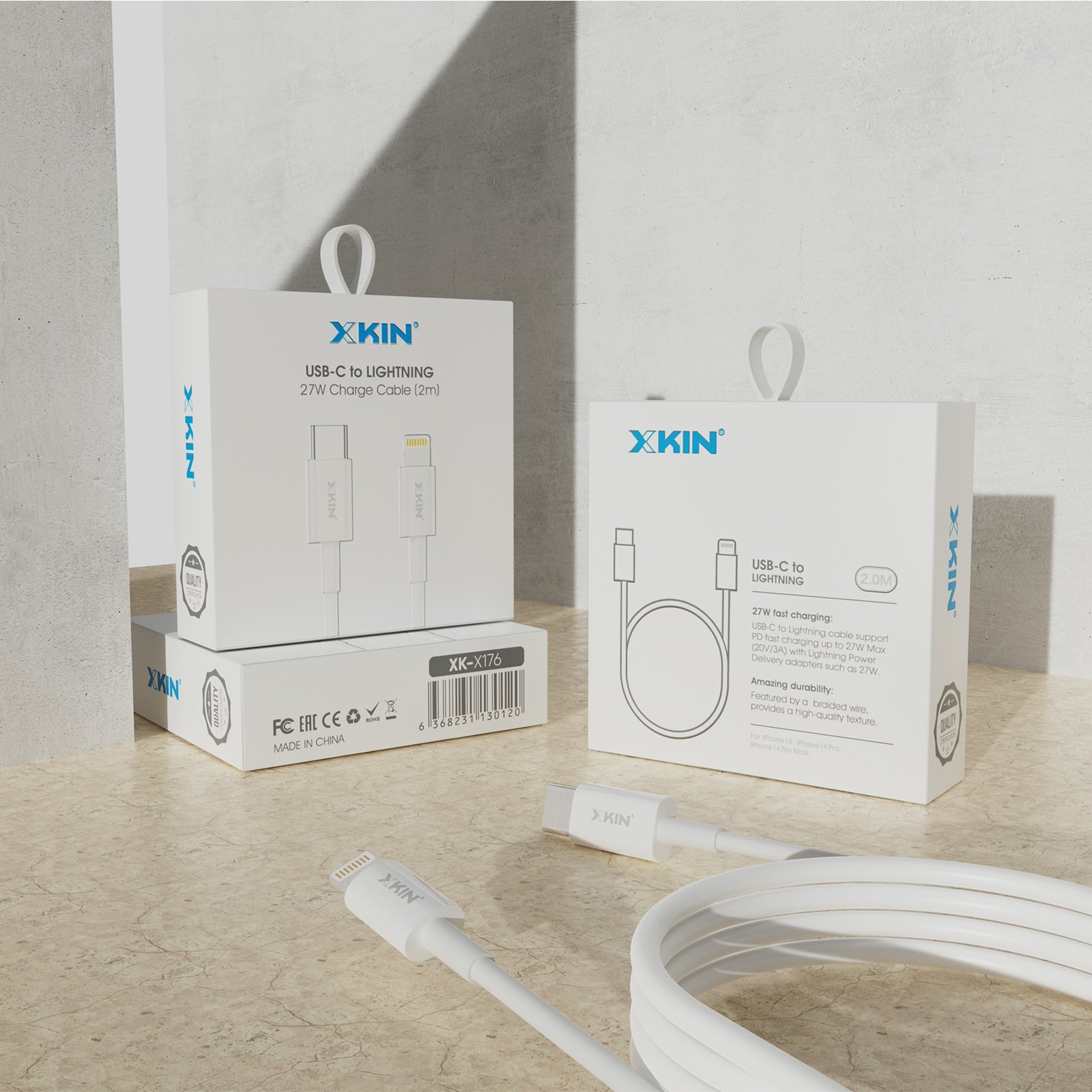 Xkin USB-C to 8-Pin 27W 2M Cable – Fast Charging & High-Speed Data Sync Durable Cord