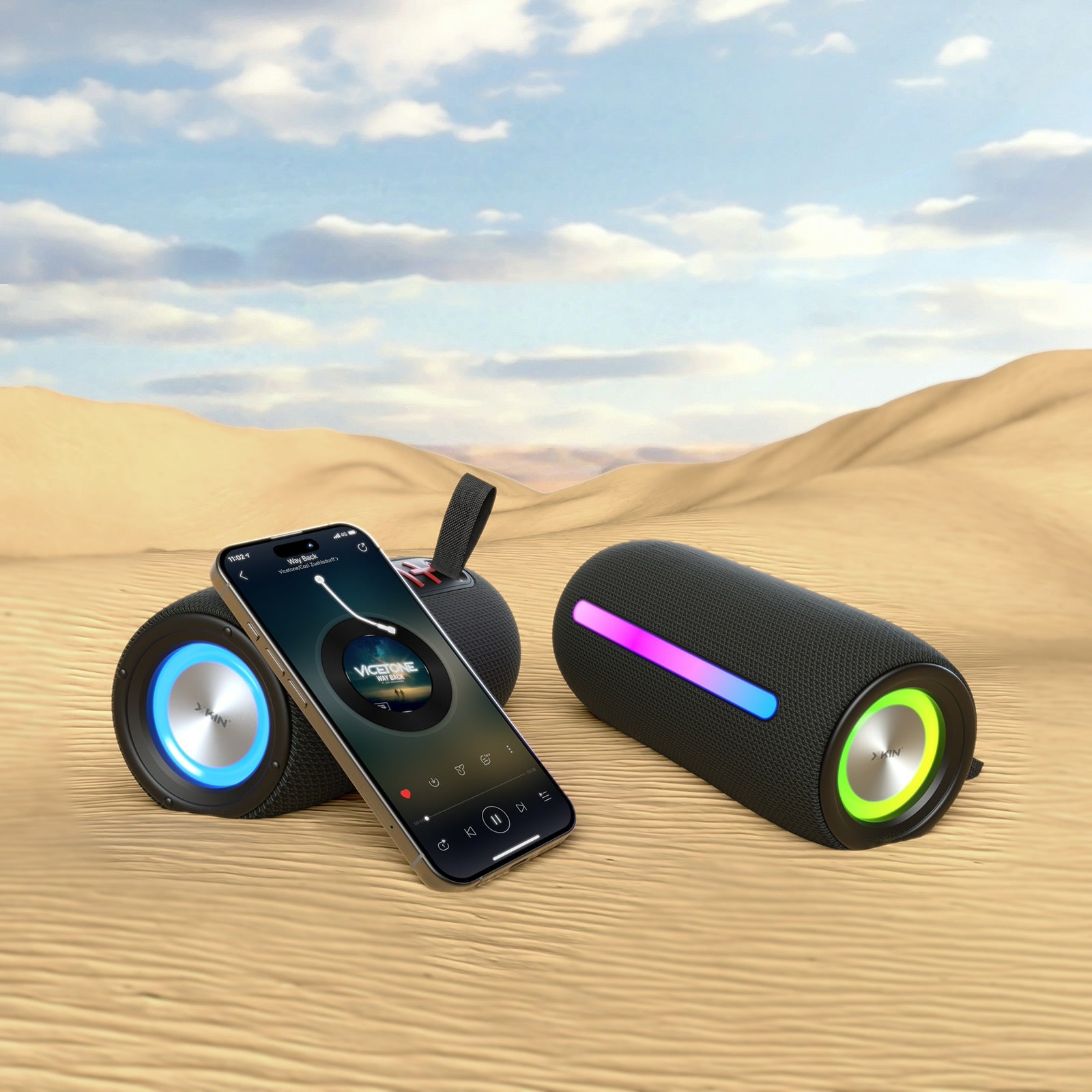 Portable Wireless Speaker with RGB Lights, IPX5 Waterproof, 12H Battery