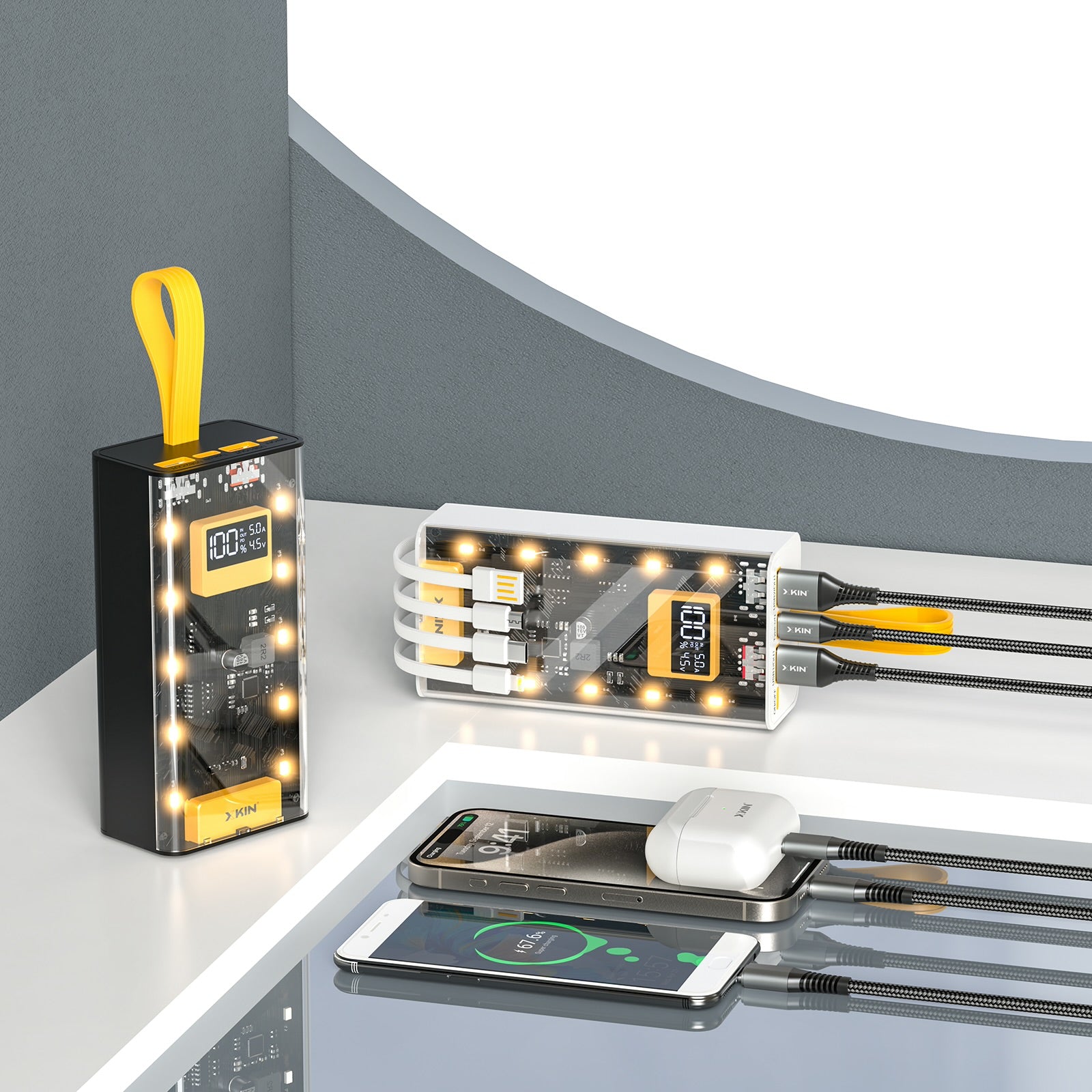 Xkin Power Bank with Fast Charging with Built-in Cables | Flashlight