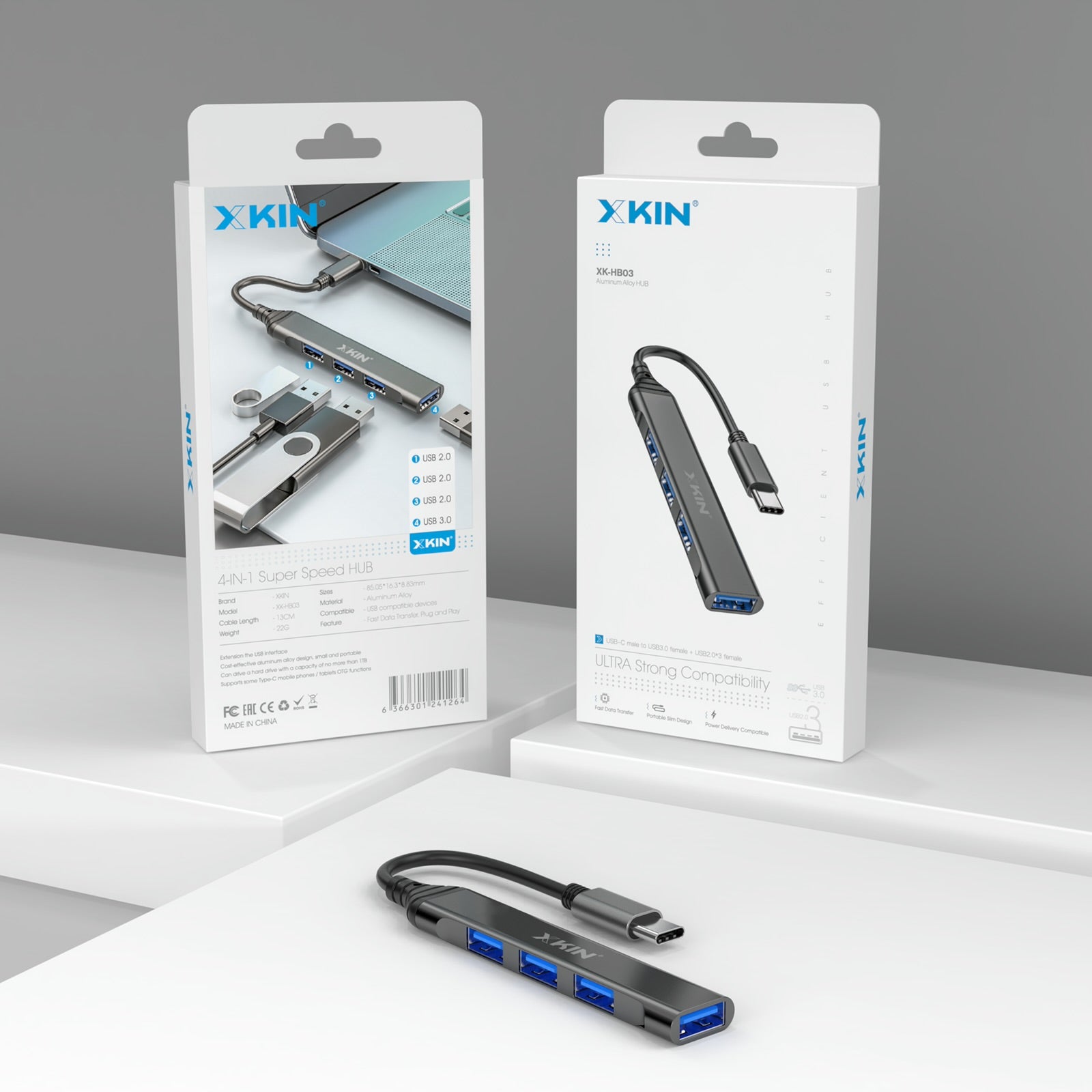Xkin USB-C Hub – 4-Port USB 3.0 Multiport Adapter for Laptops & Tablets
