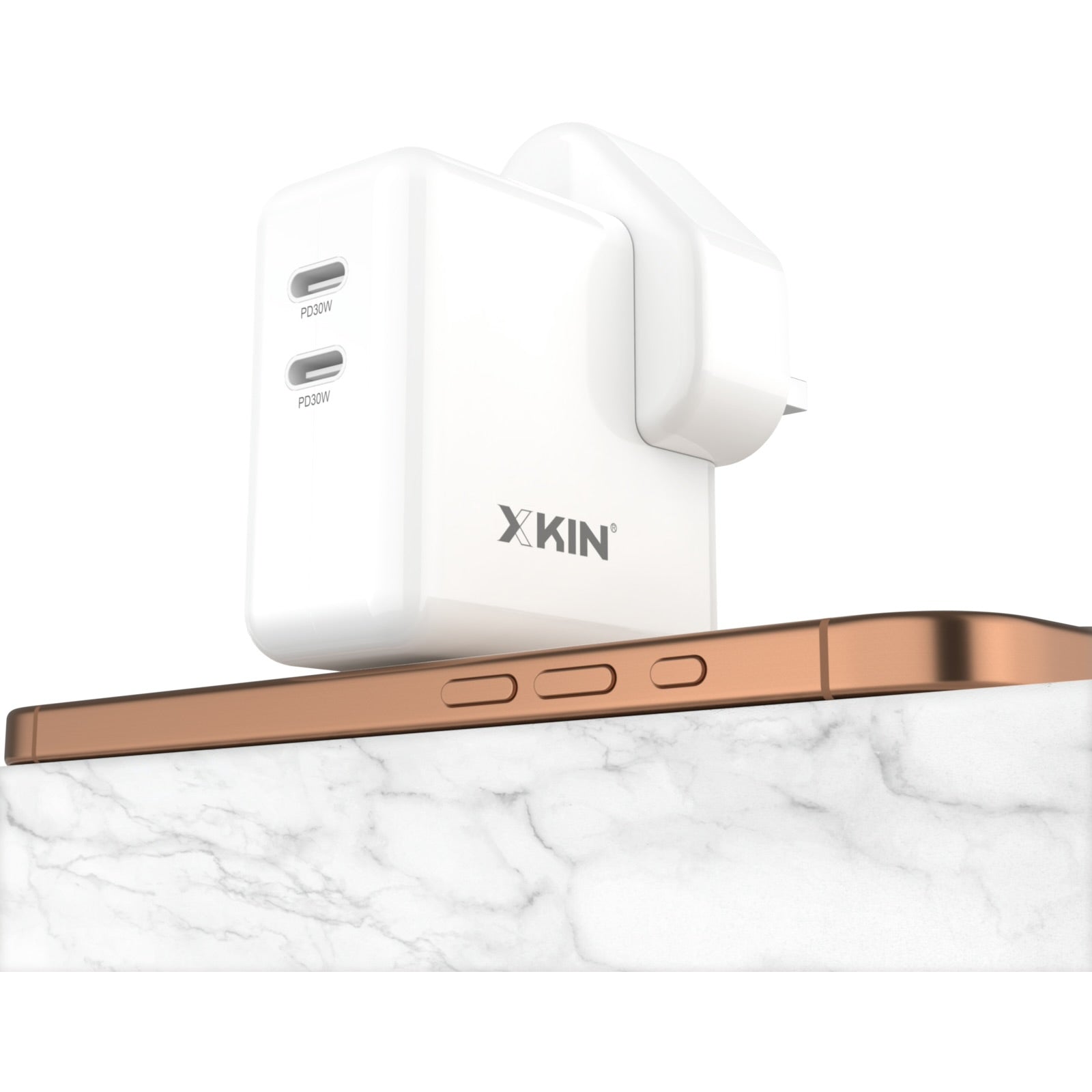 Xkin 60W Power Adapter – Dual USB-C PD Fast Wall Charger for Tablets & Phones