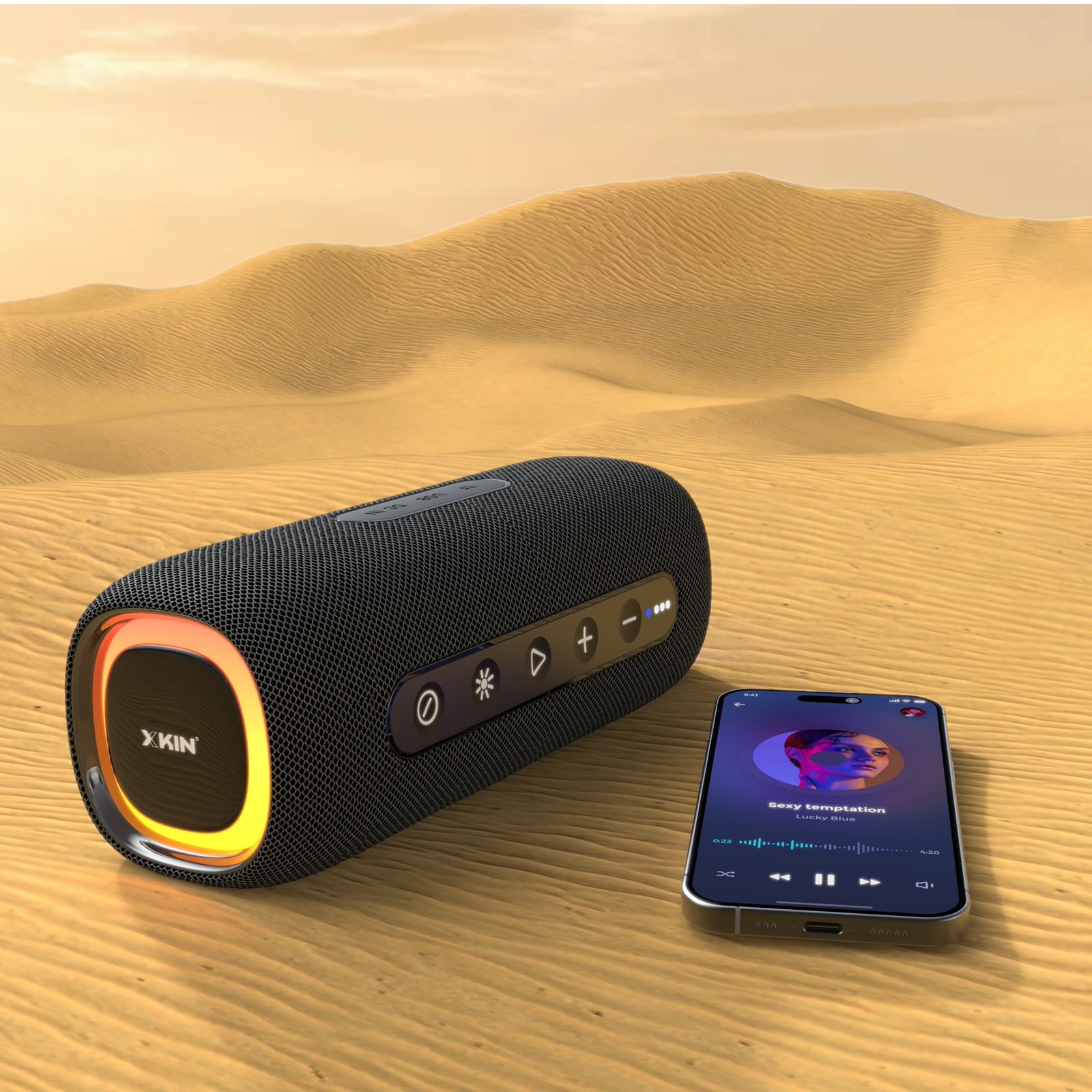Portable Wireless Music Speaker with RGB Drivers, IPX5 Waterproof, 15H Playback
