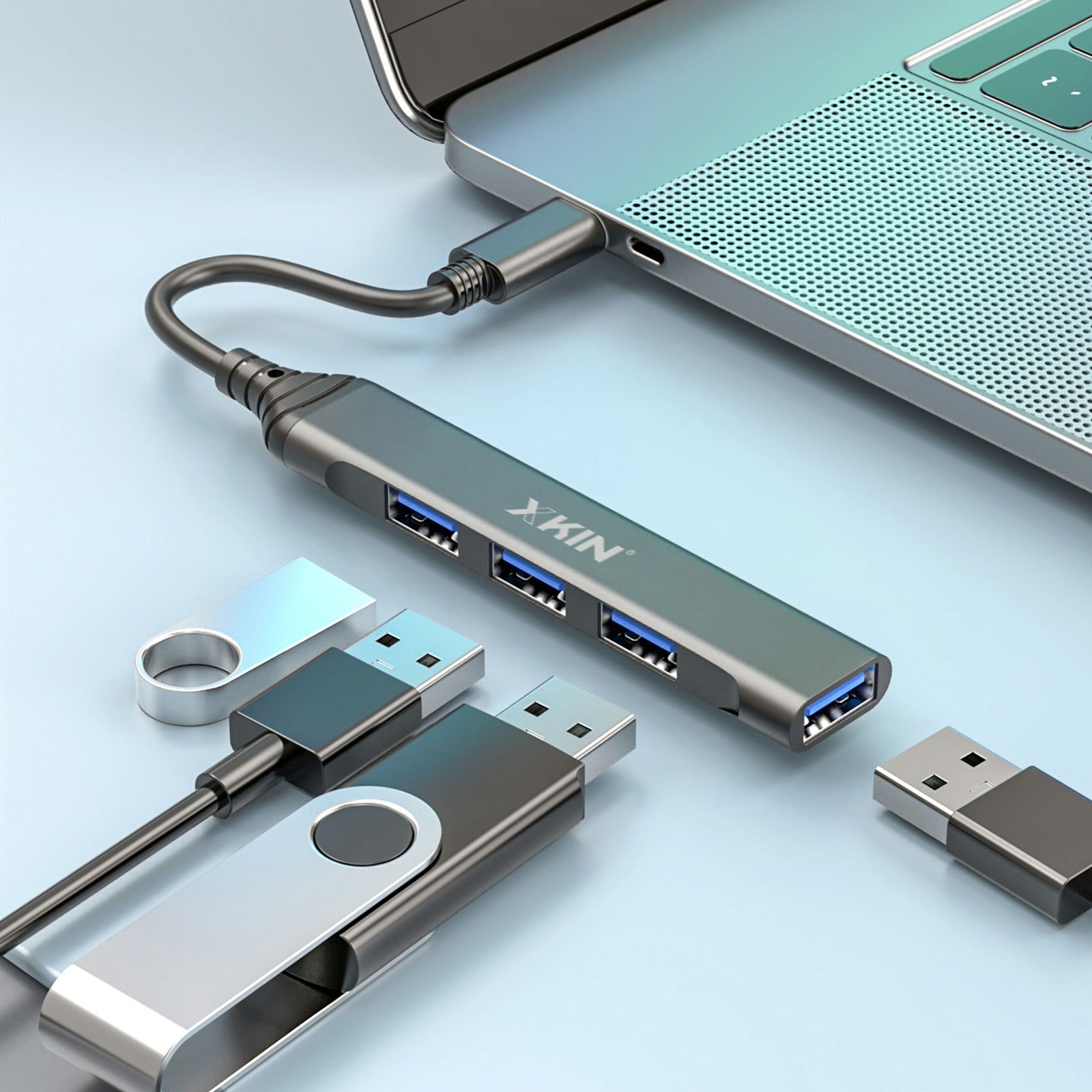Xkin USB-C Hub – 4-Port USB 3.0 Multiport Adapter for Laptops & Tablets