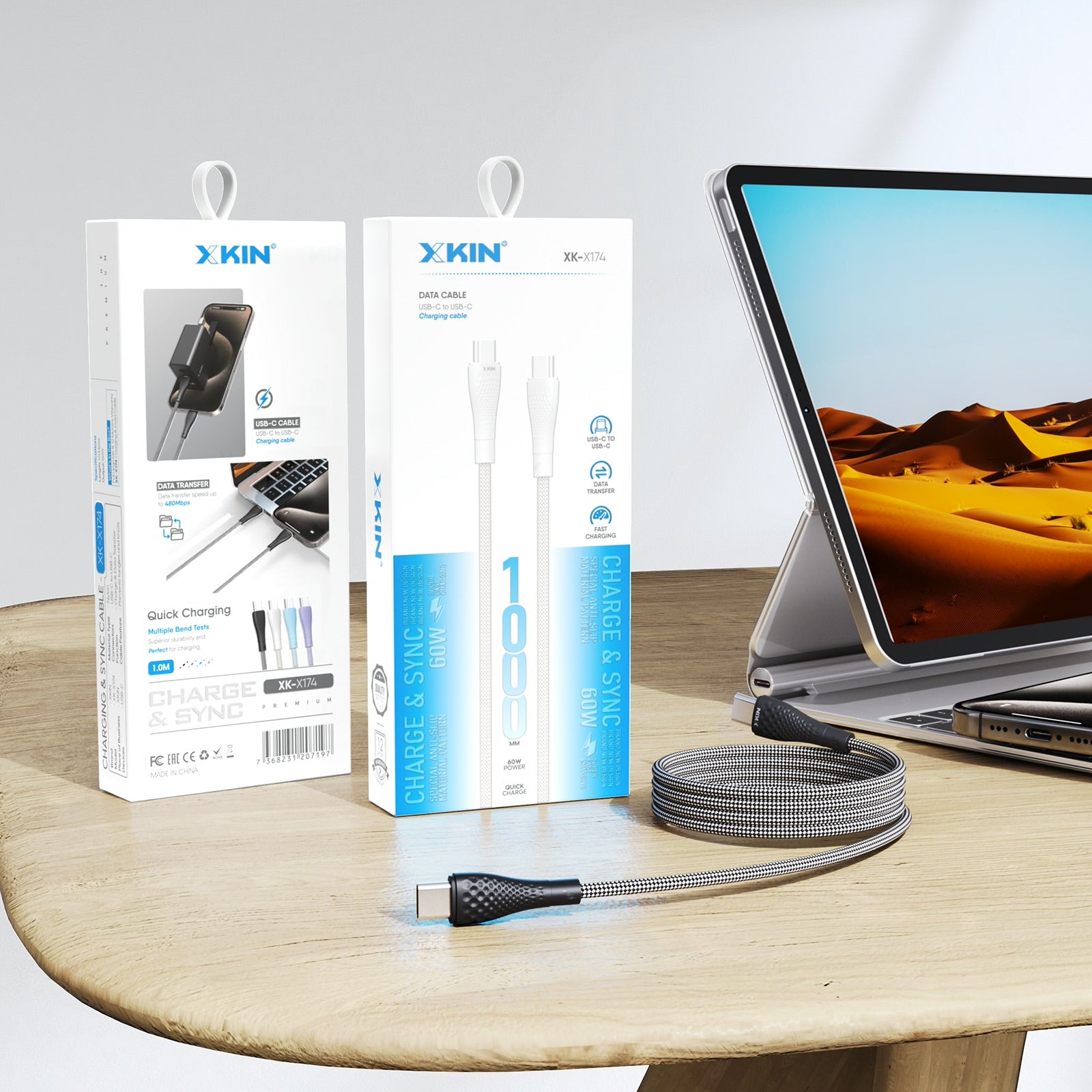 Xkin USB-C to USB-C Cable – Fast Charging & Data Sync Cord for Phones, Tablets & Laptops
