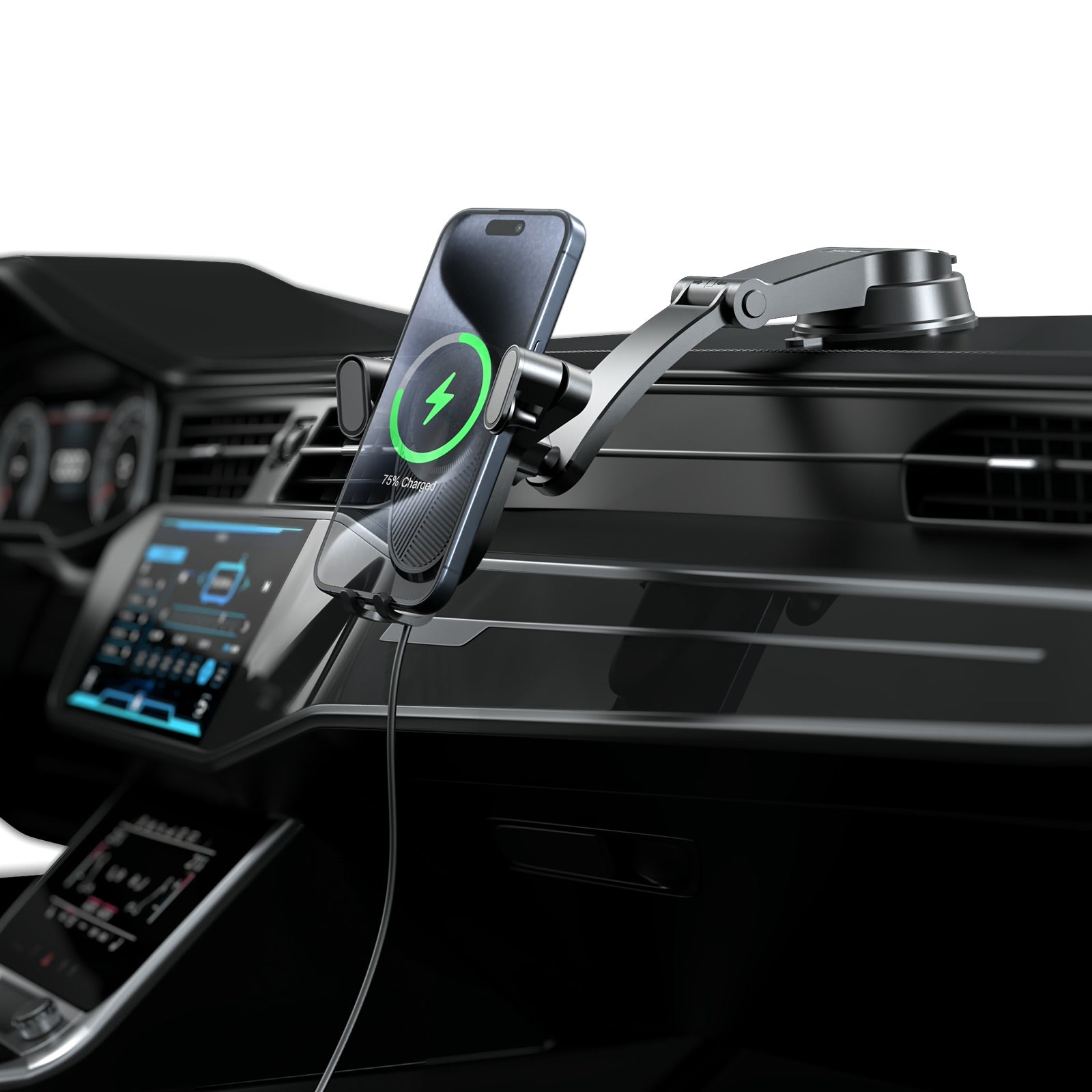 Xkin Wireless Charging Long Arm Car Phone Holder – 15W Fast Qi Mount