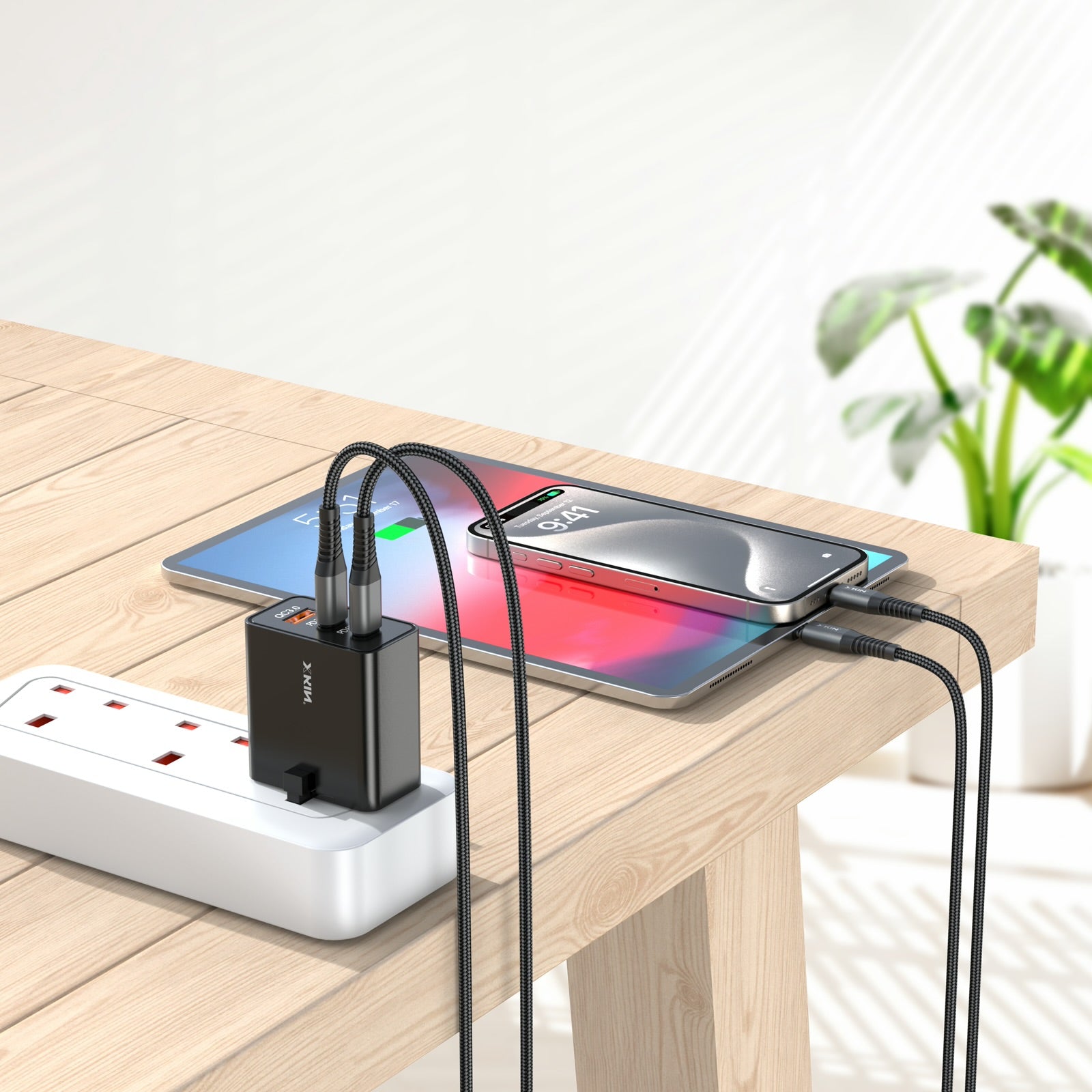 Xkin 65W GaN Power Adapter – Dual USB-C PD + USB-A QC Fast Wall Charger