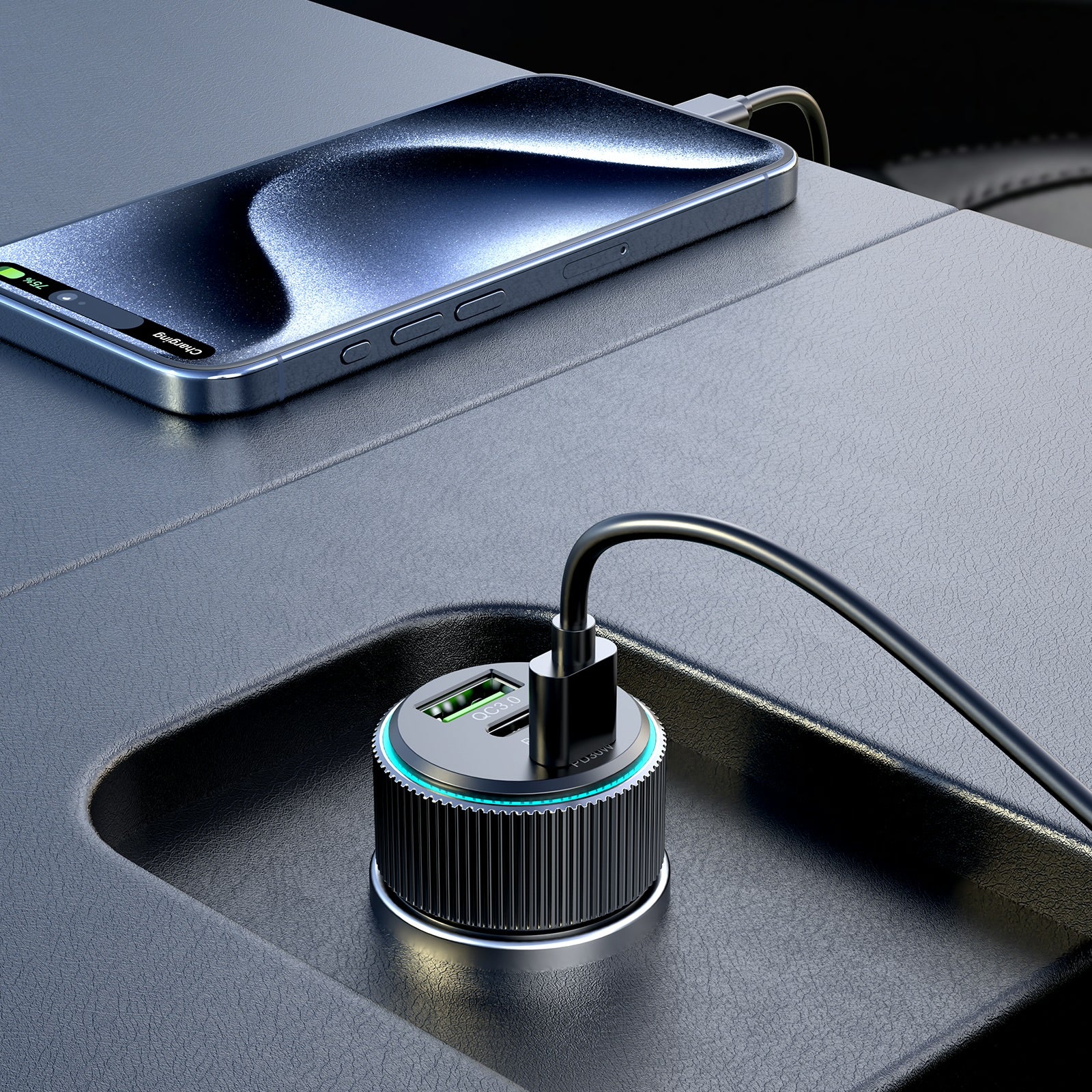 Xkin 68W Triple Port Car Charger – Dual USB-C PD + USB-A QC Fast Charging Adapter