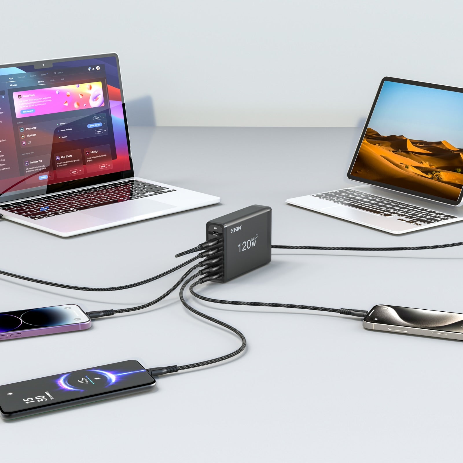 Xkin 120W Desktop Charging Station – 6-Port USB-C & USB-A Fast Multi-Device Hub