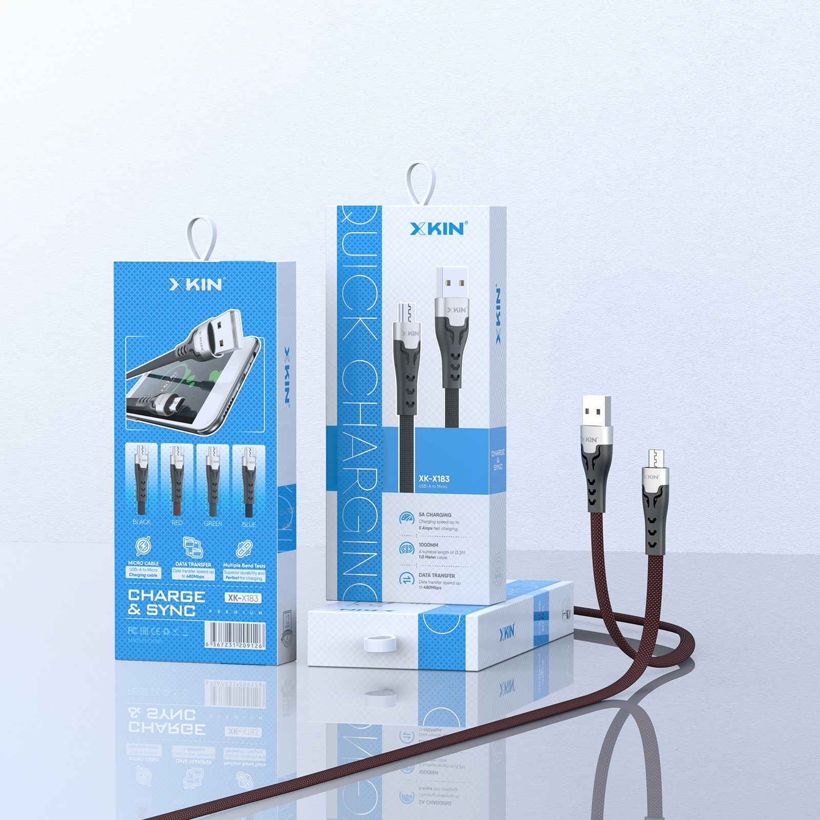 Xkin USB to Micro USB Braided Cable – Fast Charging & Data Sync Durable Cord