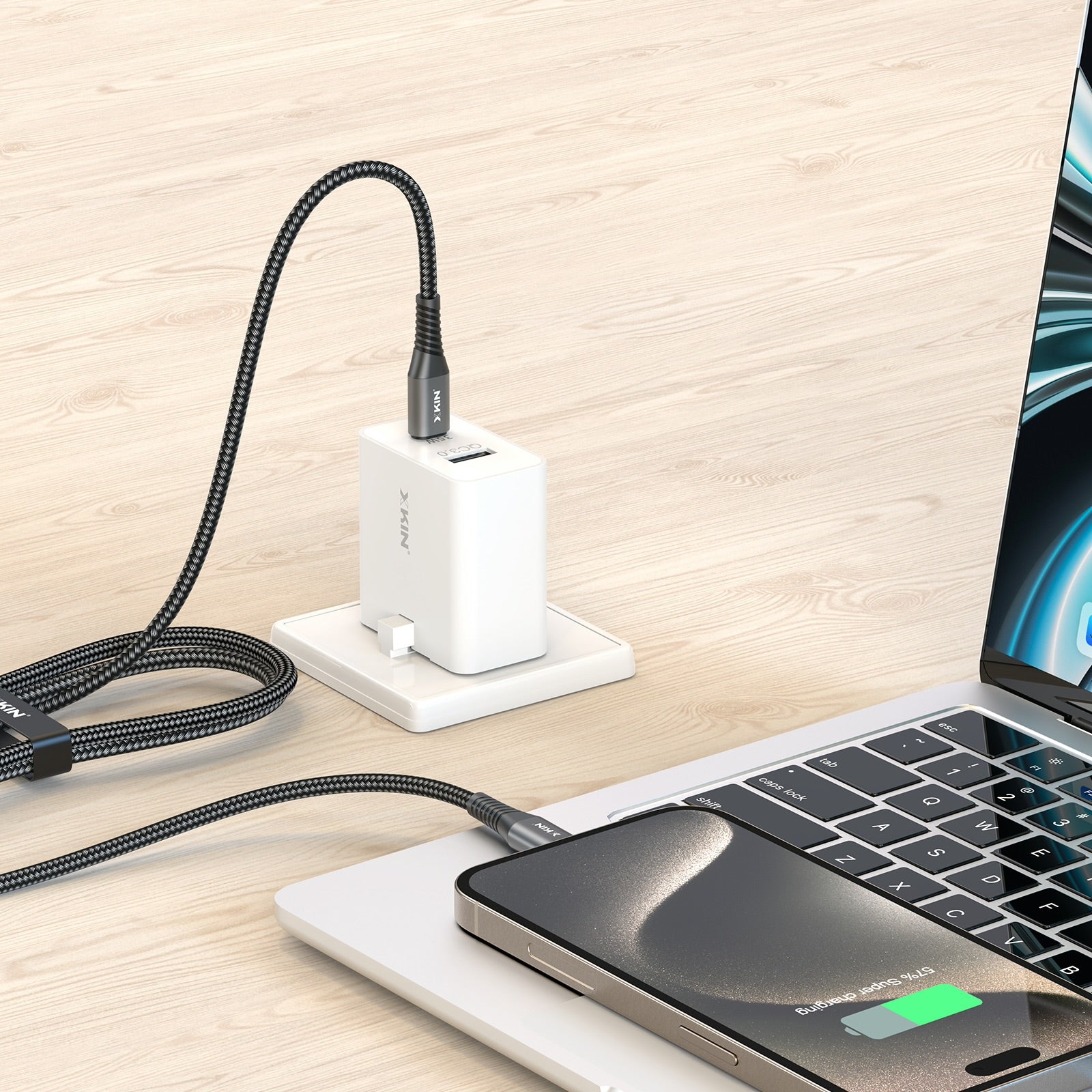 Xkin USB-C to USB-C 60W Cable – Fast Charging & High-Speed Data Sync Durable Cord