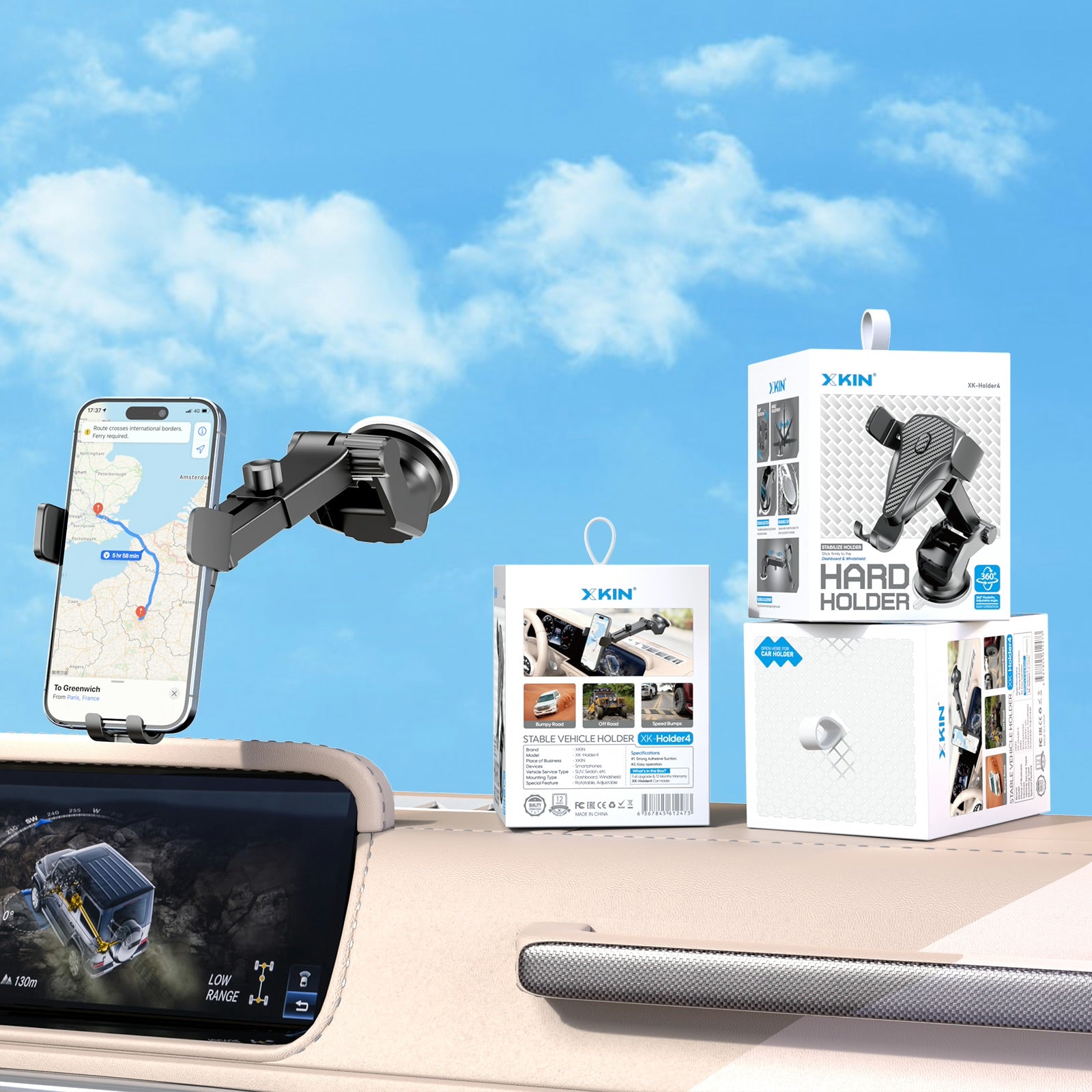 Xkin Car Phone Holder – Stable 360° Adjustable Mount for Dashboard & Wind Shield