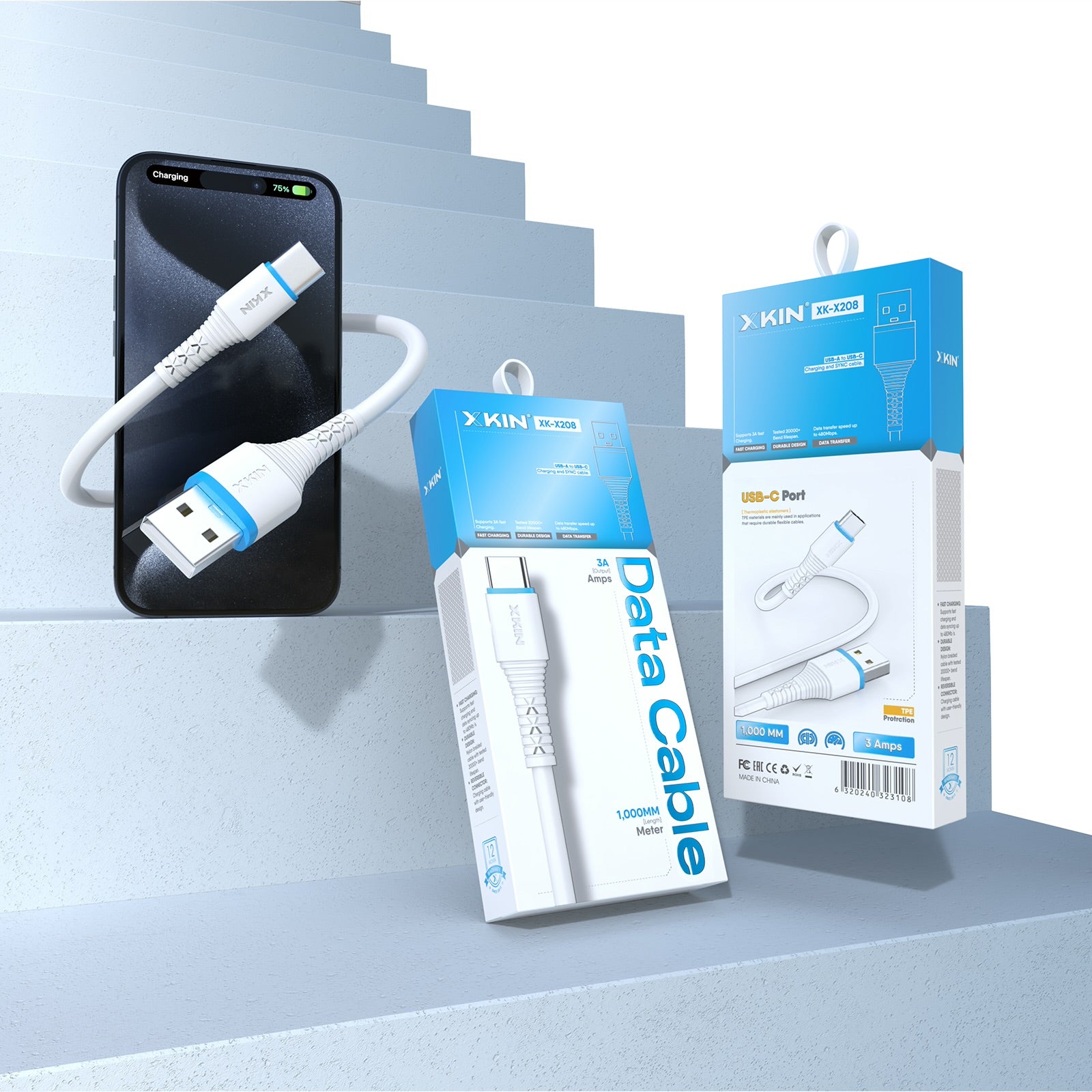Xkin USB-A to USB-C Cable – Fast Charging & Data Sync Cord for Phones, Tablets & Laptops