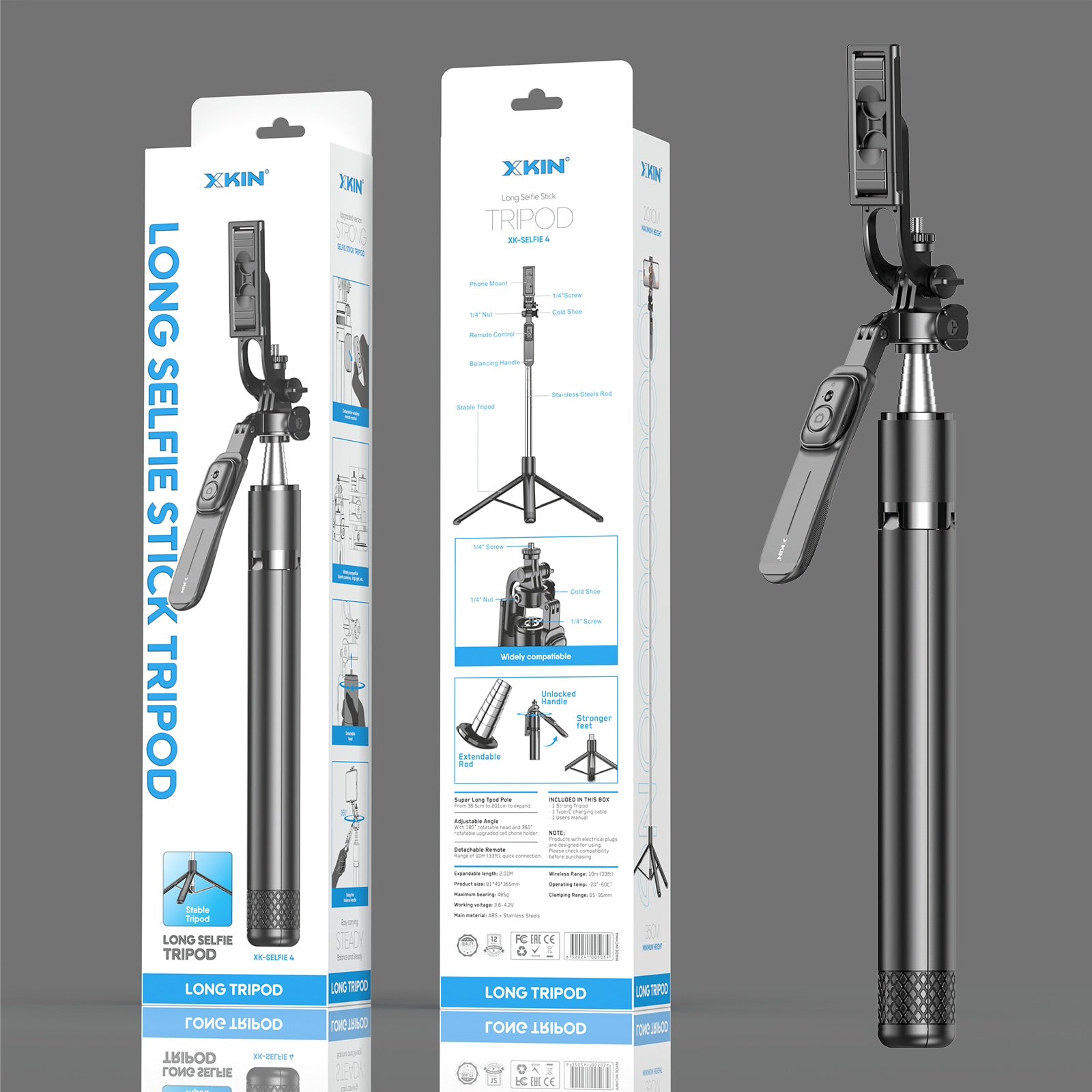 Xkin Long Selfie Tripod – Extendable Selfie Stick with Tripod Stand & Remote