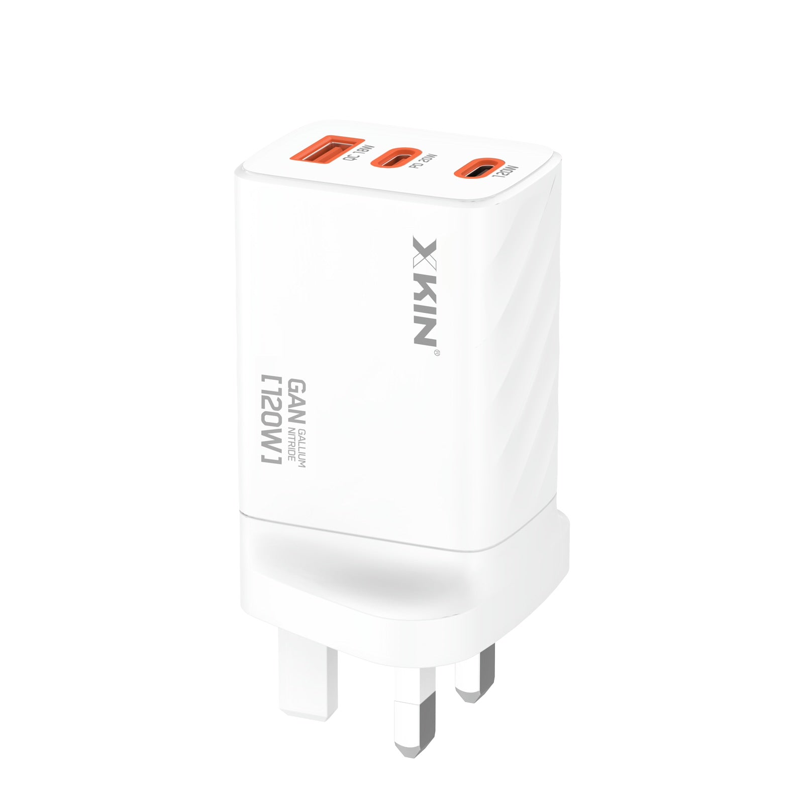 Xkin 120W Power Adapter – Triple Port Fast Charger (USB-A 18W + USB-C 20W + USB-C 65W/120W PD)