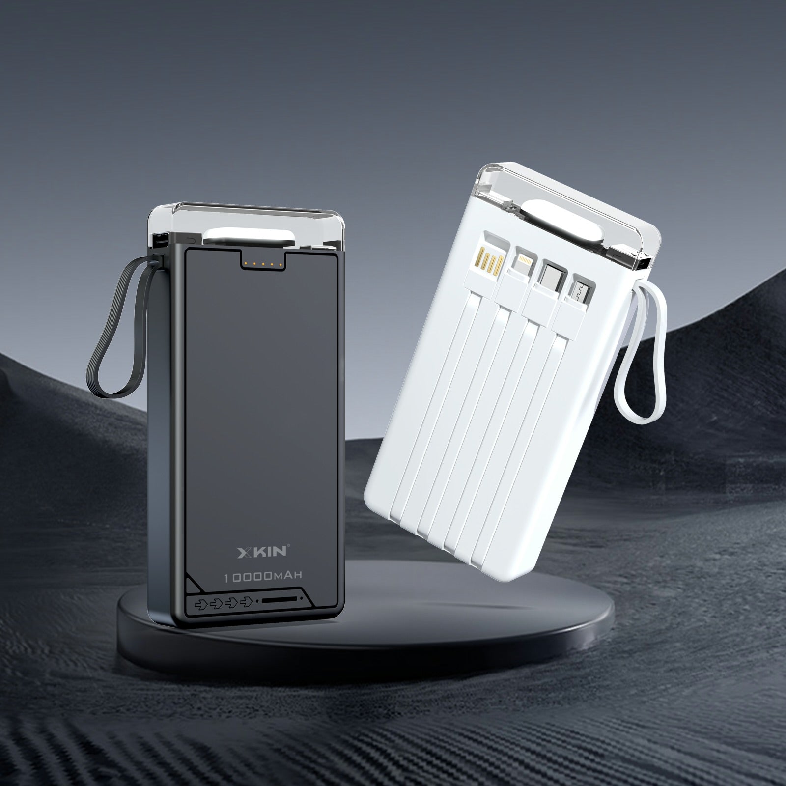 Xkin 10000mAh Power Bank with Built-in Cables | LED Flashlight