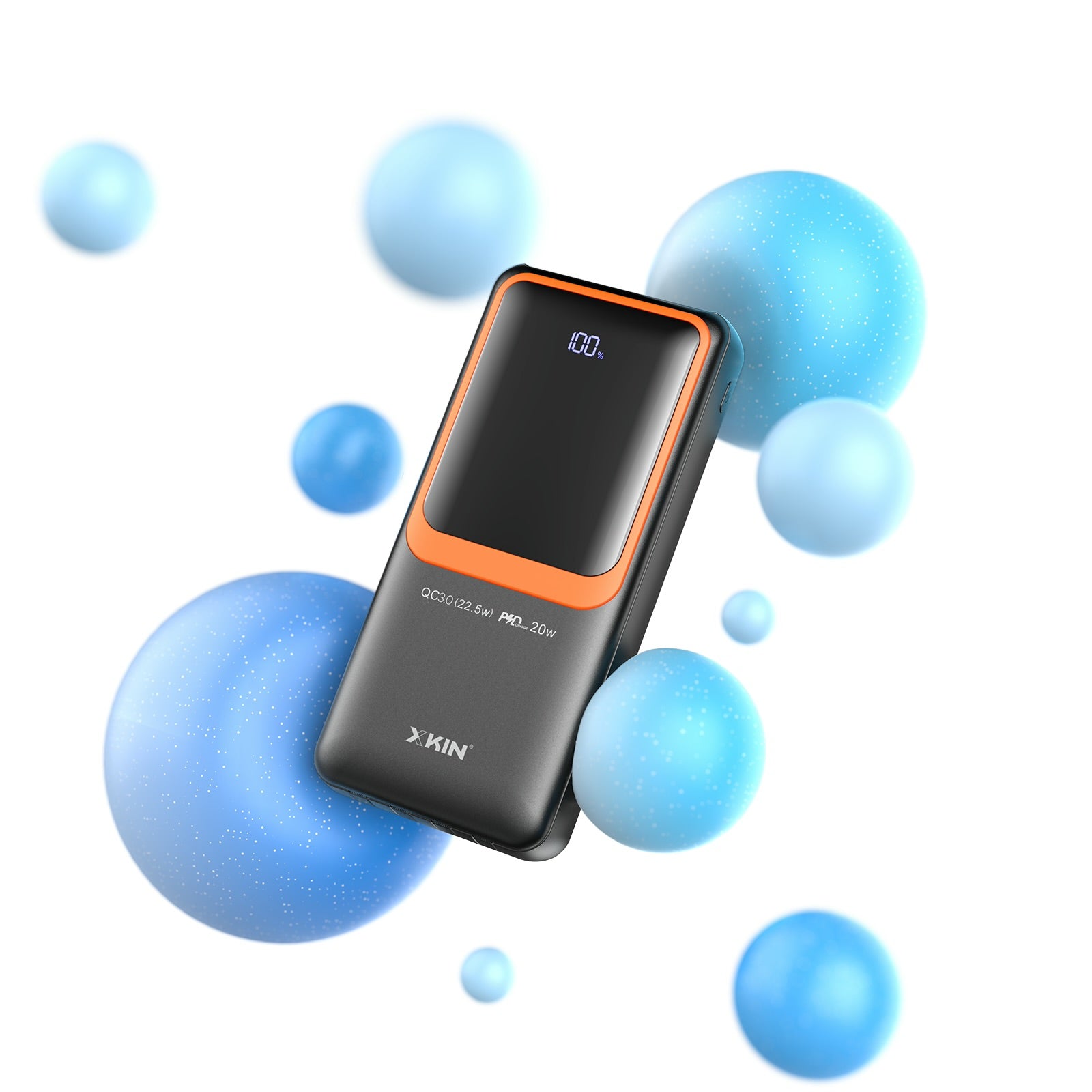 Xkin 20000mAh Power Bank – Built-in USB, 8-Pin, USB-C & Micro USB Cables with Flashlight
