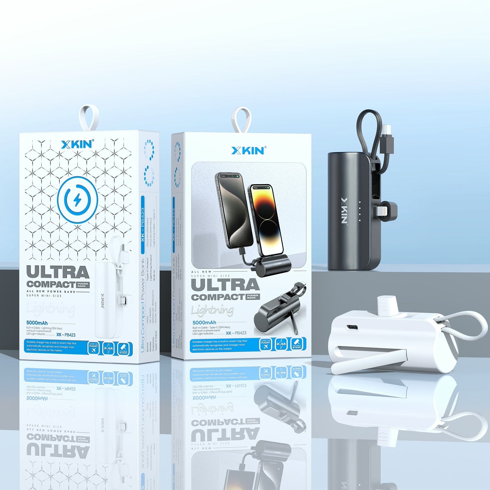 Xkin Super Mini 5000mAh Power Bank with Built-in Cable