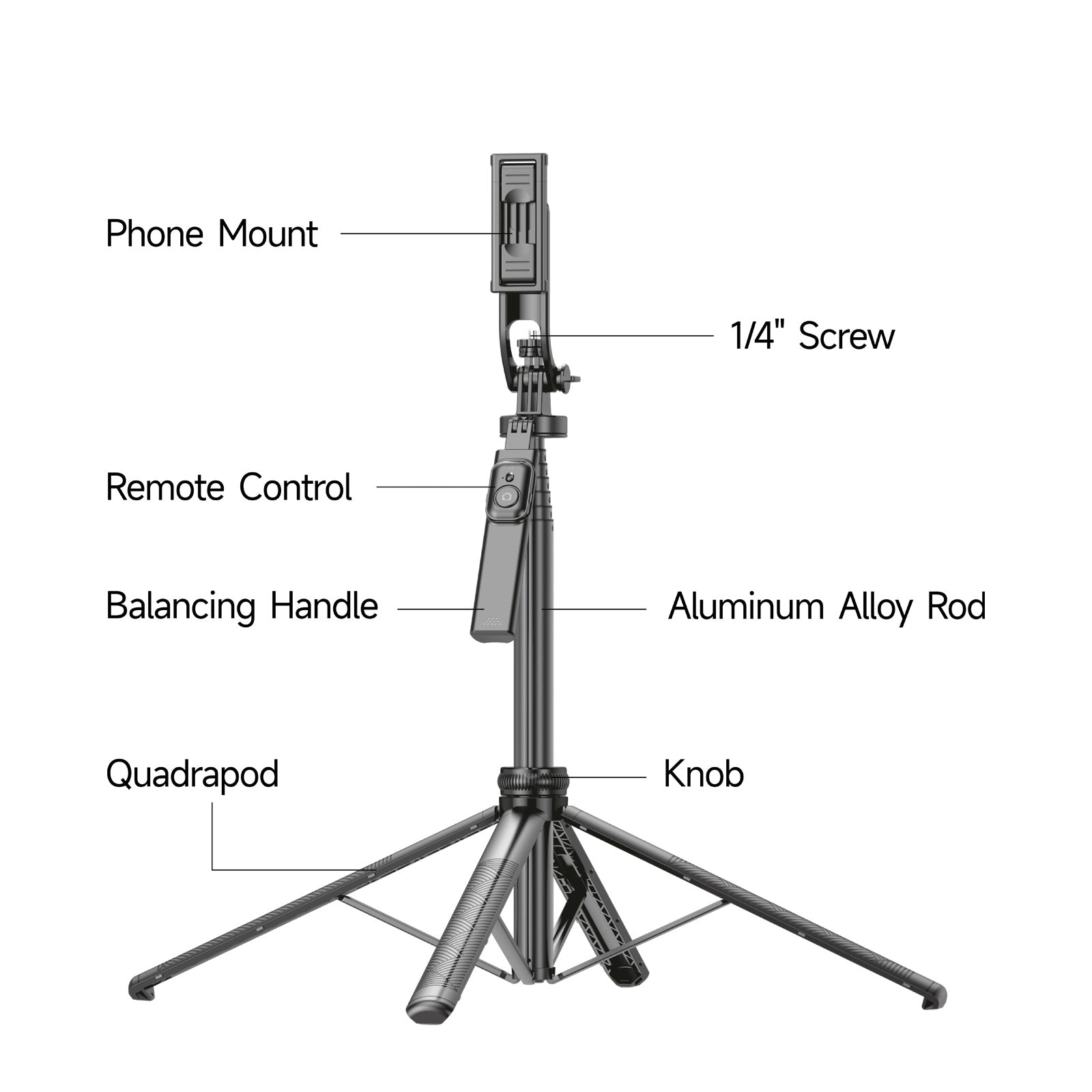 Xkin Long Selfie Quadrapod with Remote – Extendable Selfie Stick Tripod 4-in-1